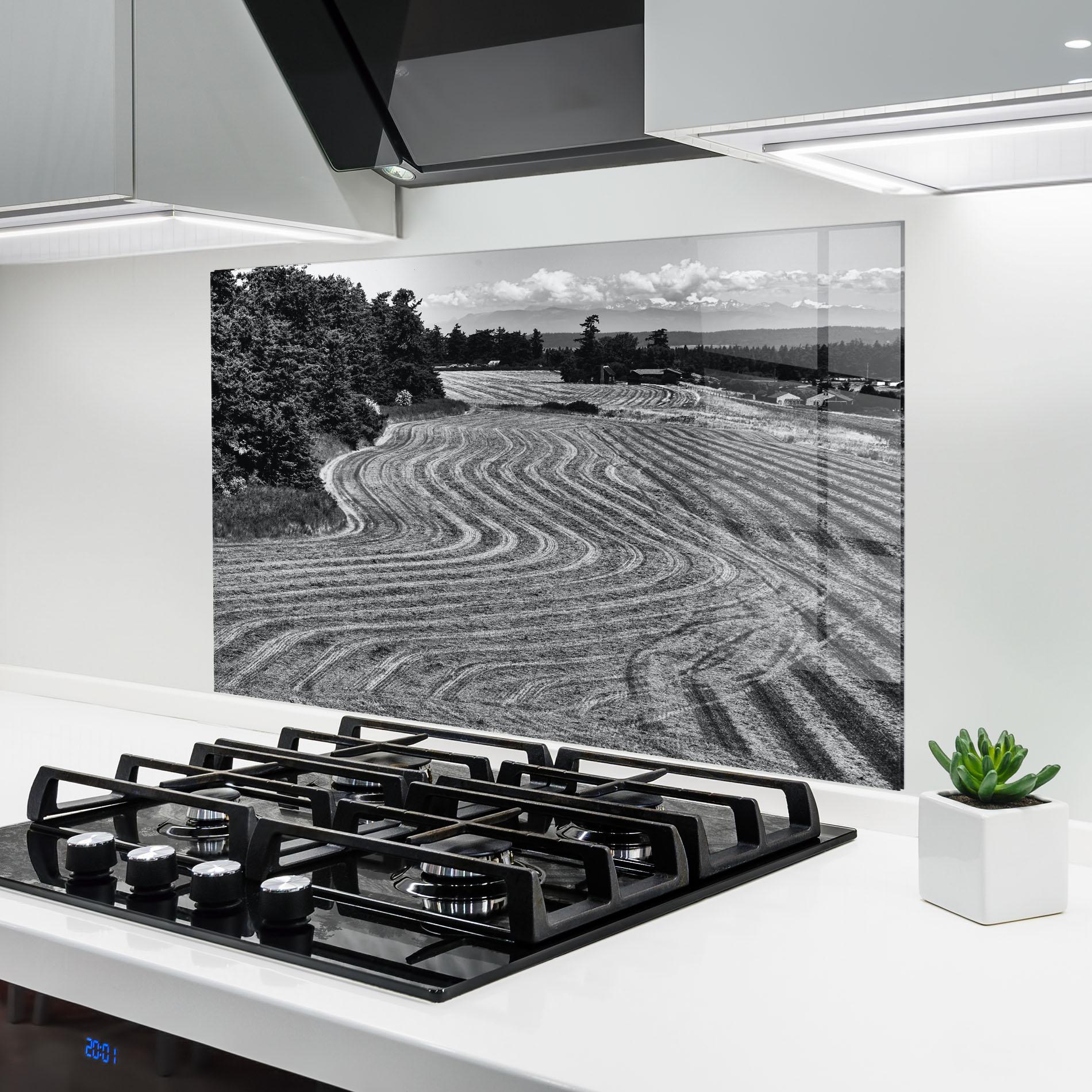 Küchenrückwand Glas Grey Land mockup 6