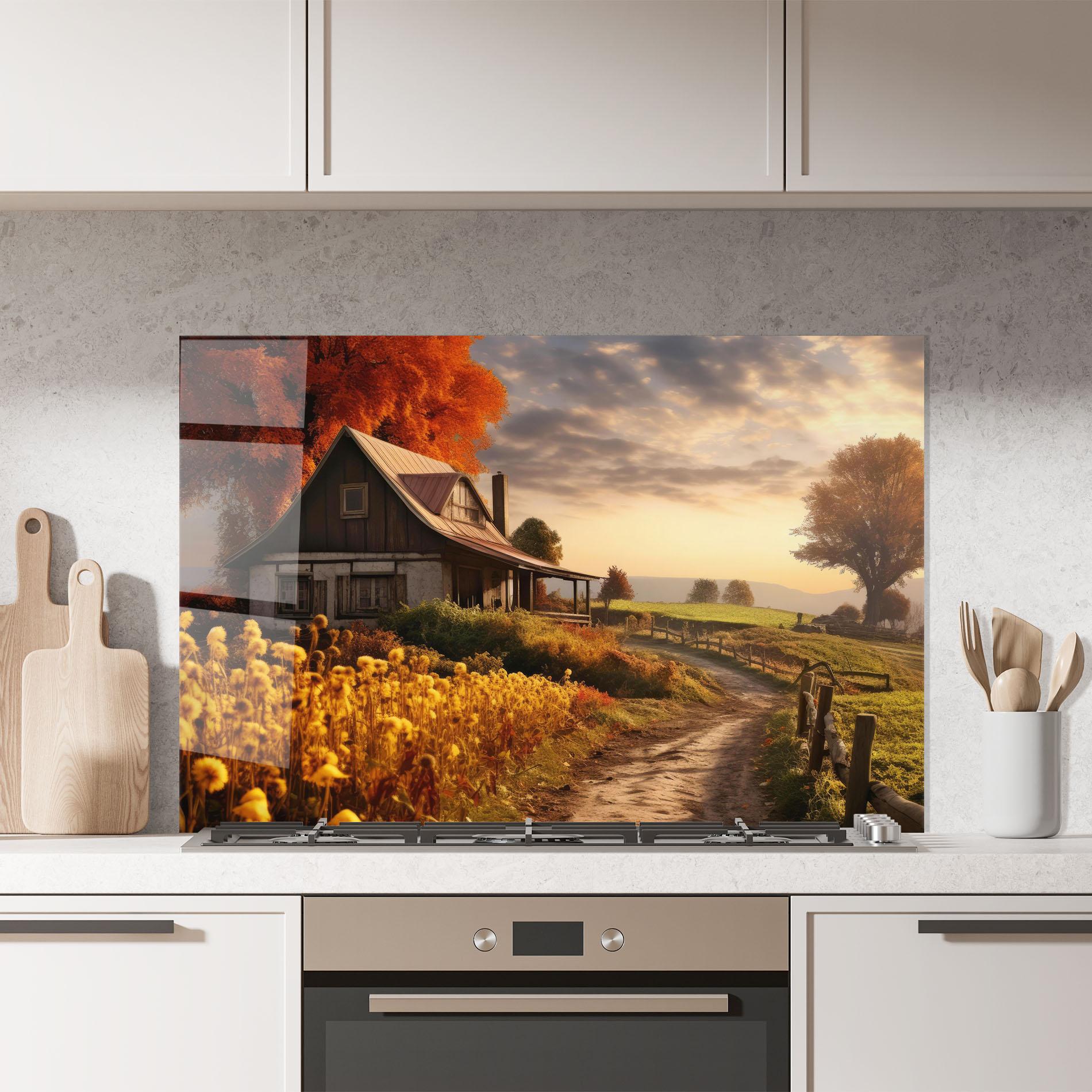 Küchenrückwand Glas Autumn Farm House mockup 7