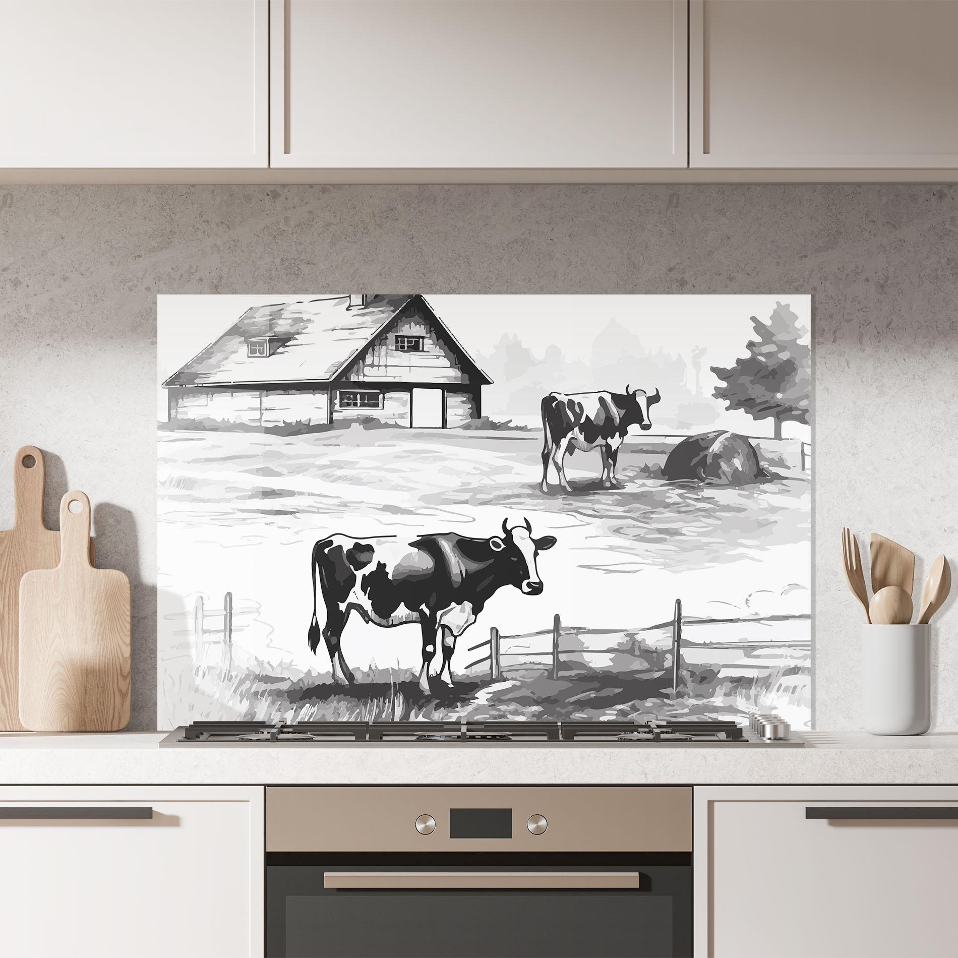 Küchenrückwand Glas Cows Farm Ink mockup 7