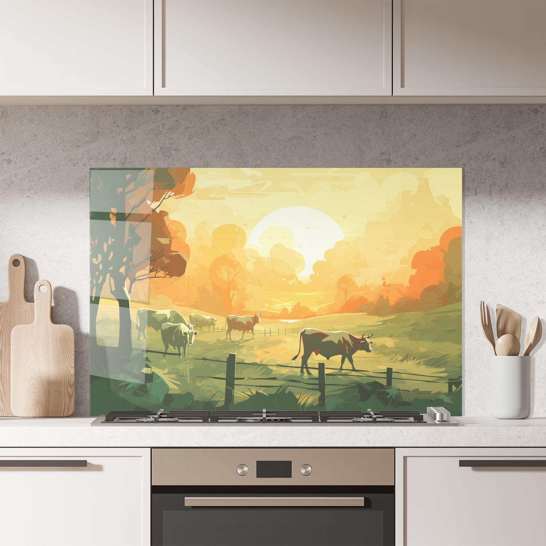 Küchenrückwand Glas Cows Grazing mockup 7