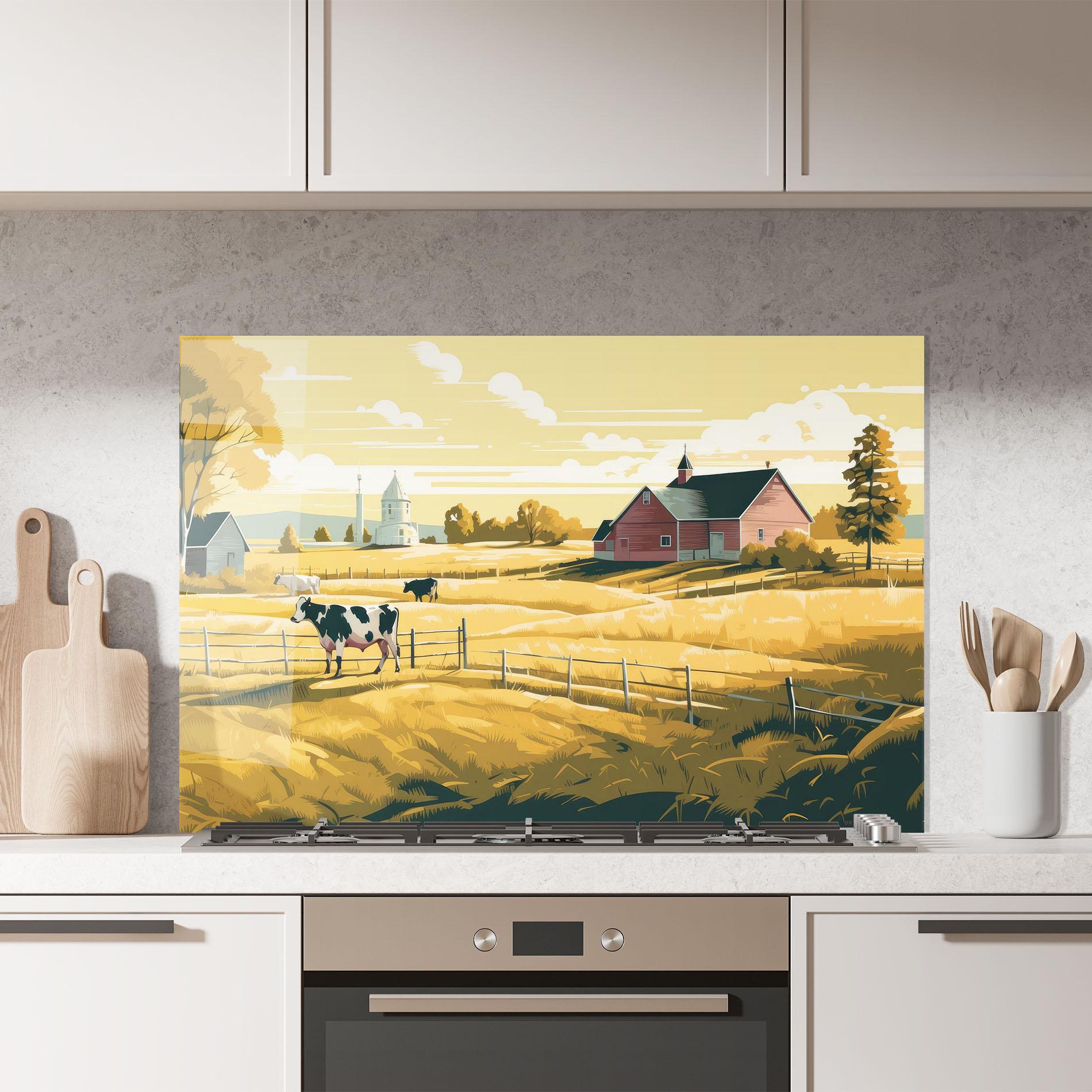 Küchenrückwand Glas Cows Sunlight Farm mockup 7