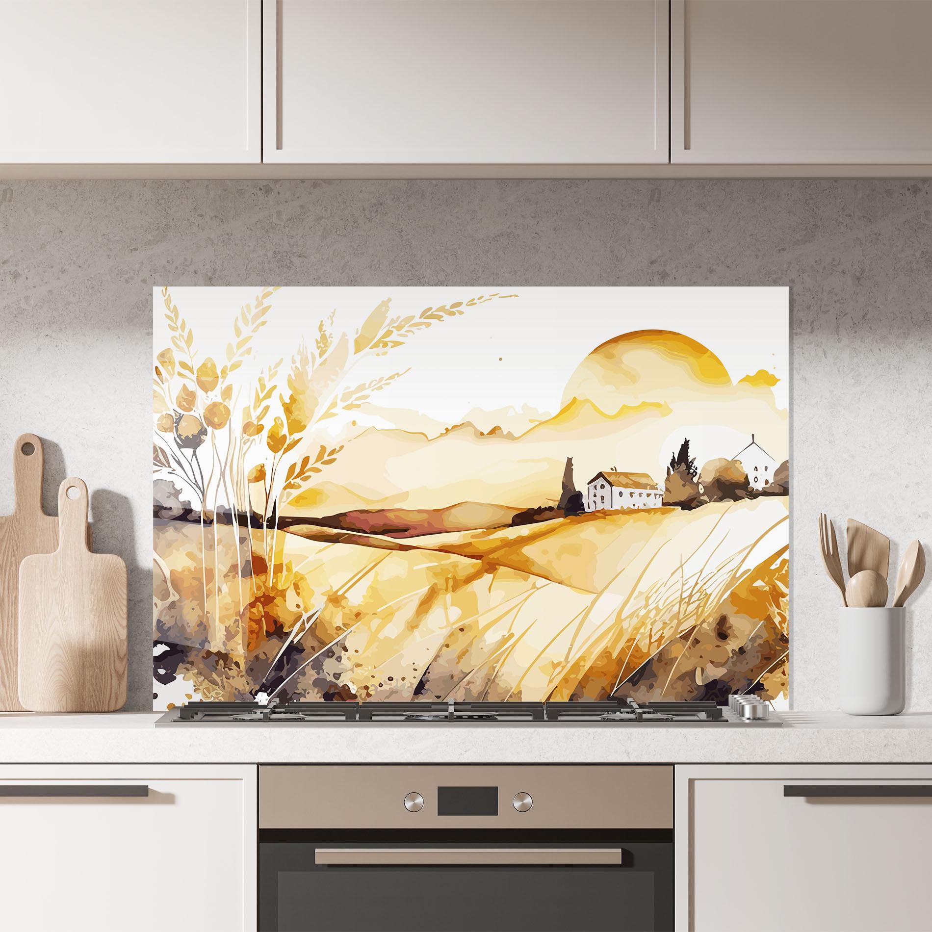 Küchenrückwand Glas Crops Field mockup 7