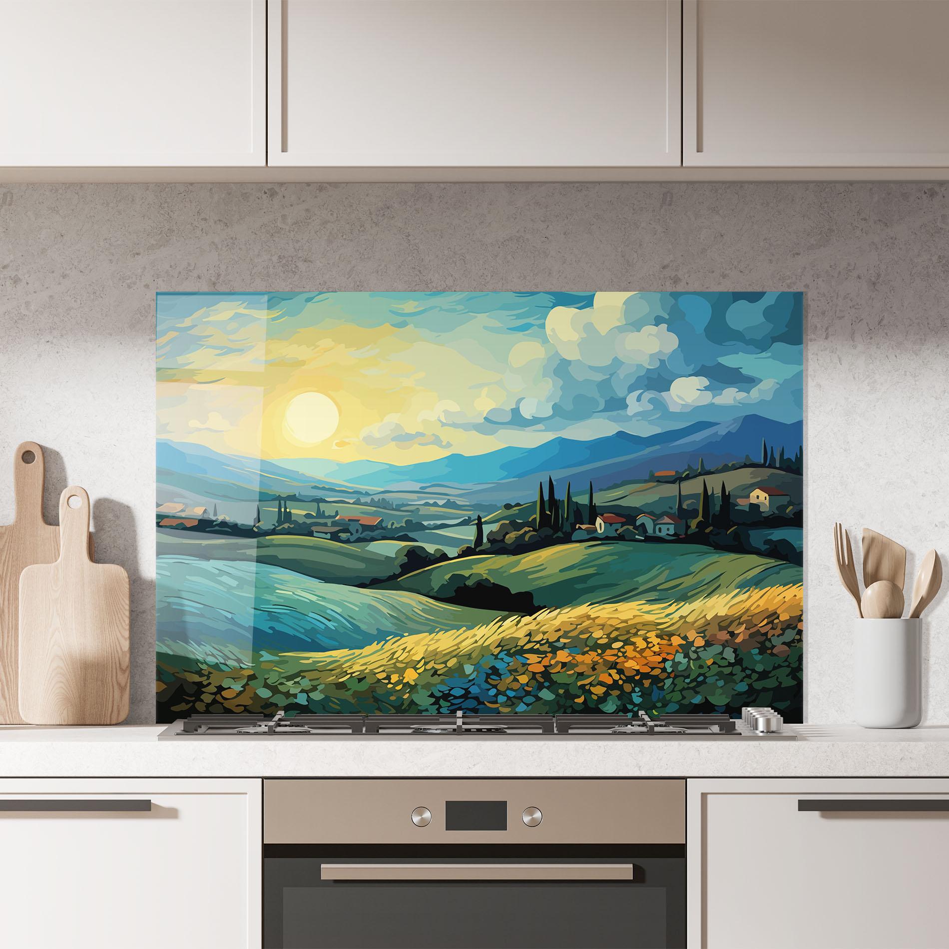 Küchenrückwand Glas Fantasy Blue View mockup 7