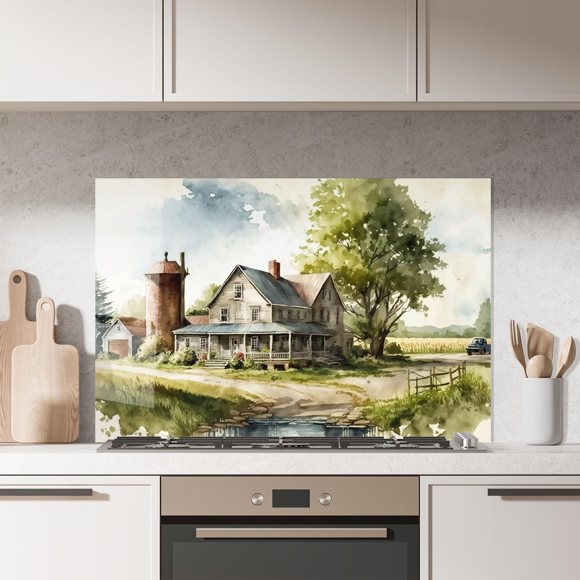 Küchenrückwand Glas Farm Blue Car mockup 7