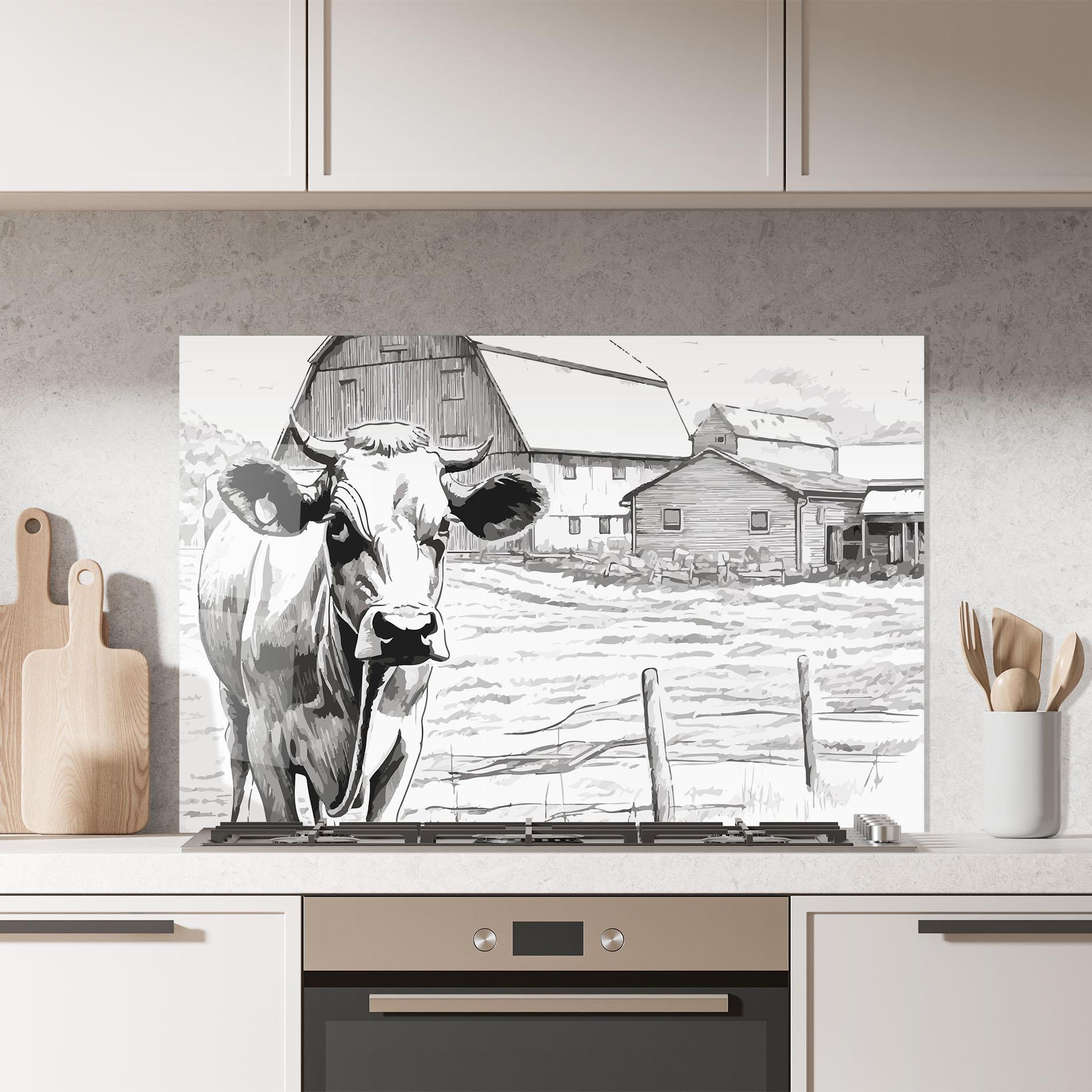 Küchenrückwand Glas Farm Cow mockup 7