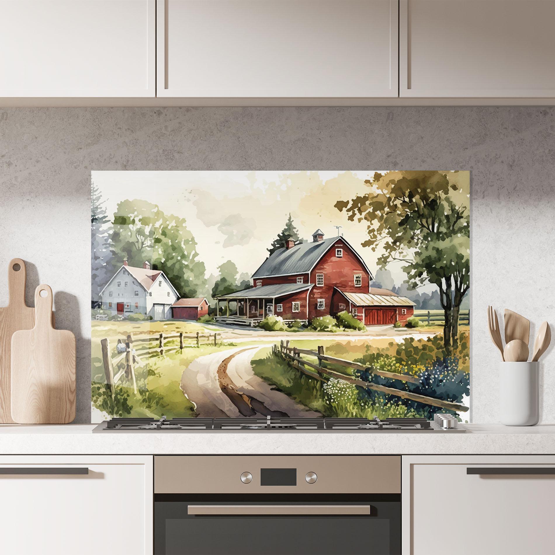 Küchenrückwand Glas Farmhouse Painting mockup 7