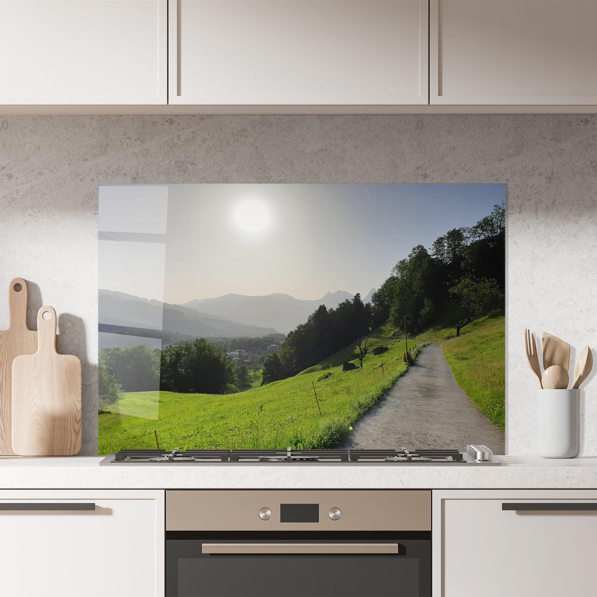 Küchenrückwand Glas Foggy Rural Road mockup 7