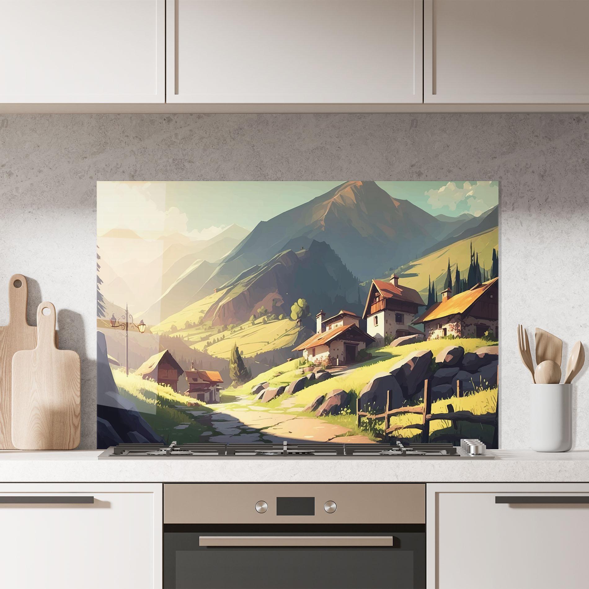 Küchenrückwand Glas Grassy Mountain View mockup 7