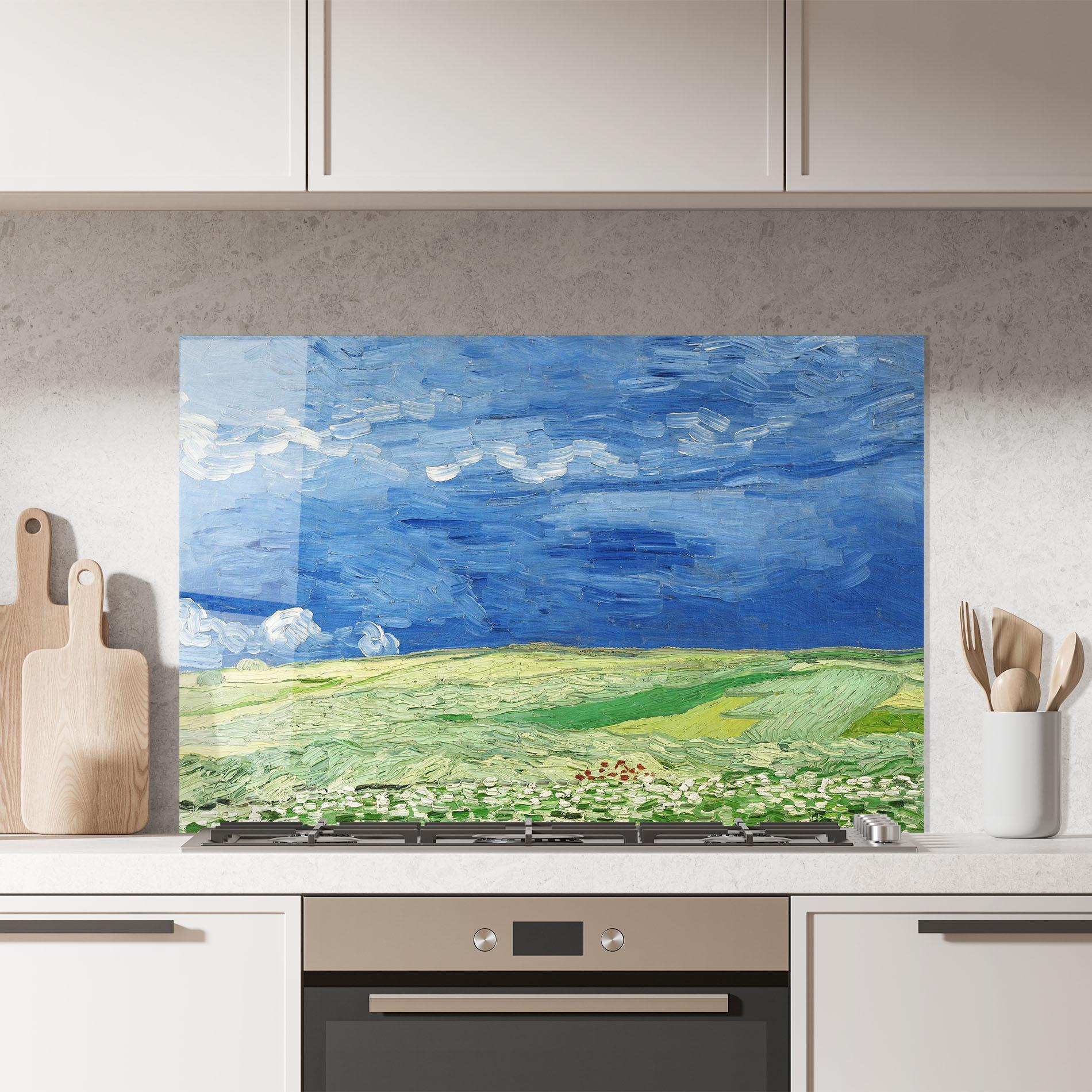 Küchenrückwand Glas Green Blue Field mockup 7