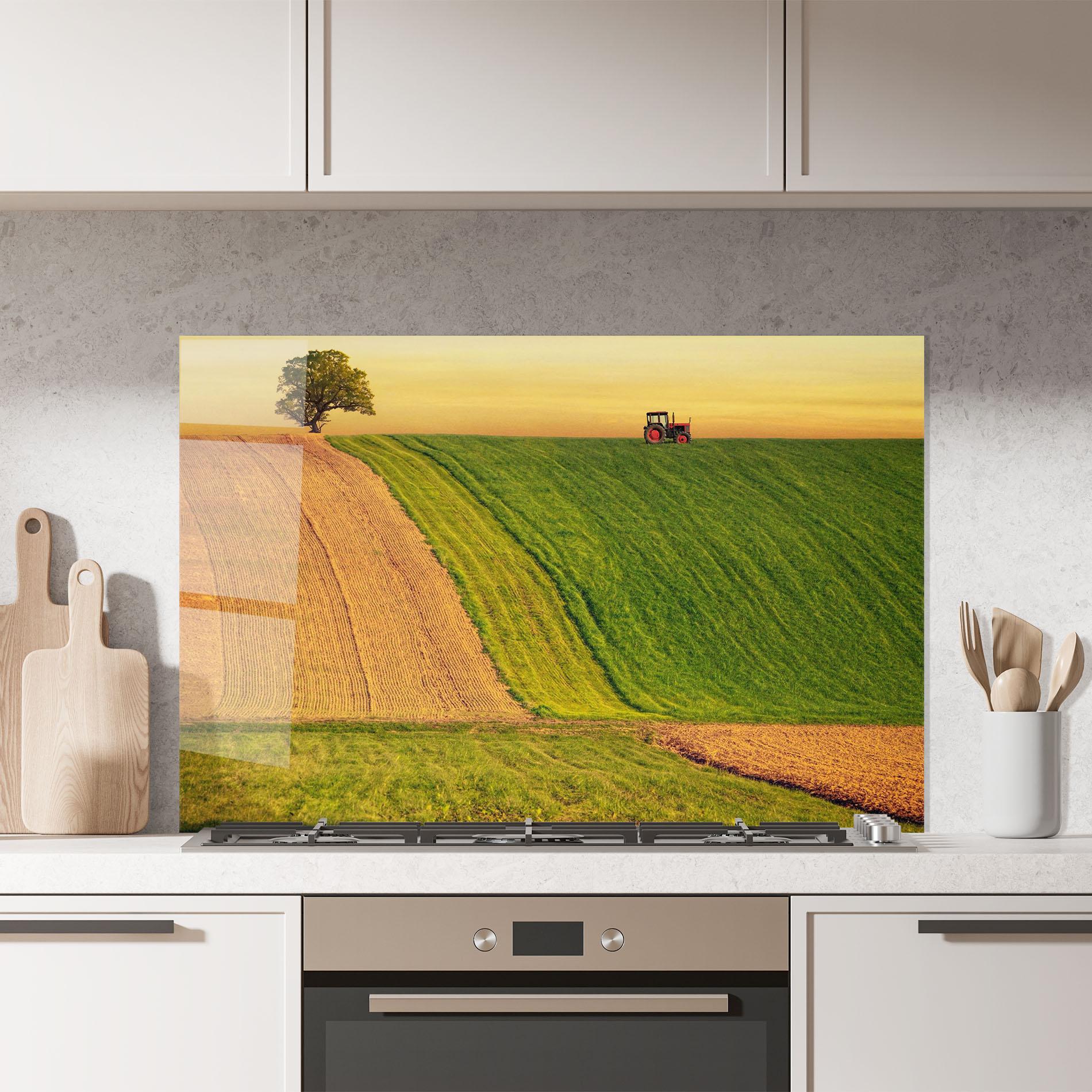 Küchenrückwand Glas Green Cream Field mockup 7