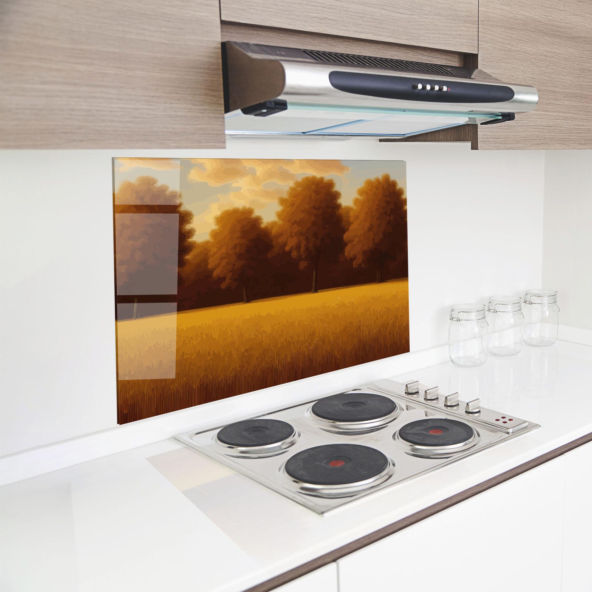 Küchenrückwand Glas Autumn Country Tree mockup 8