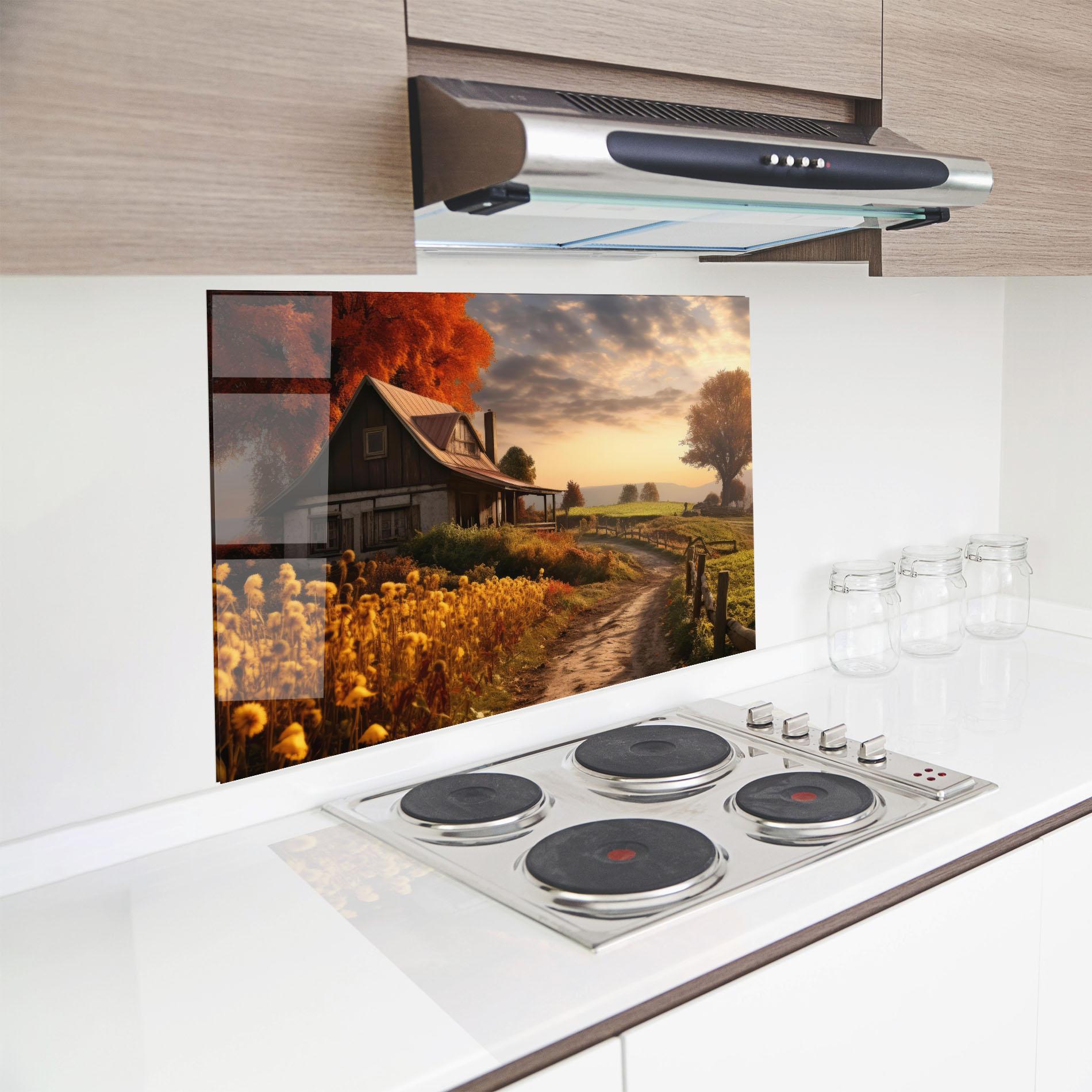 Küchenrückwand Glas Autumn Farm House mockup 8