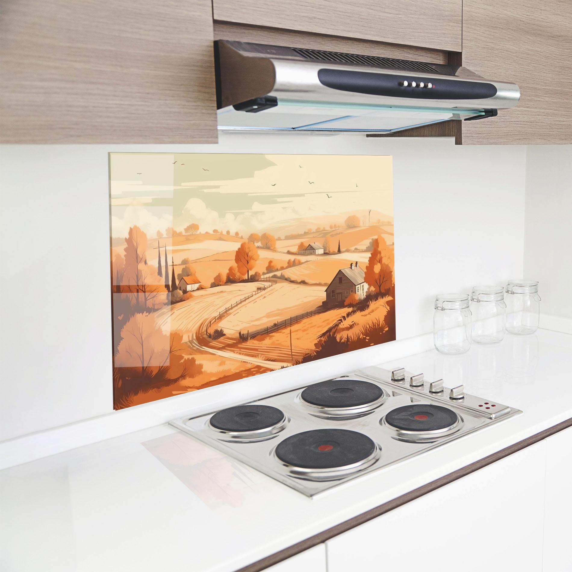 Küchenrückwand Glas Autumn Rural Wheat mockup 8