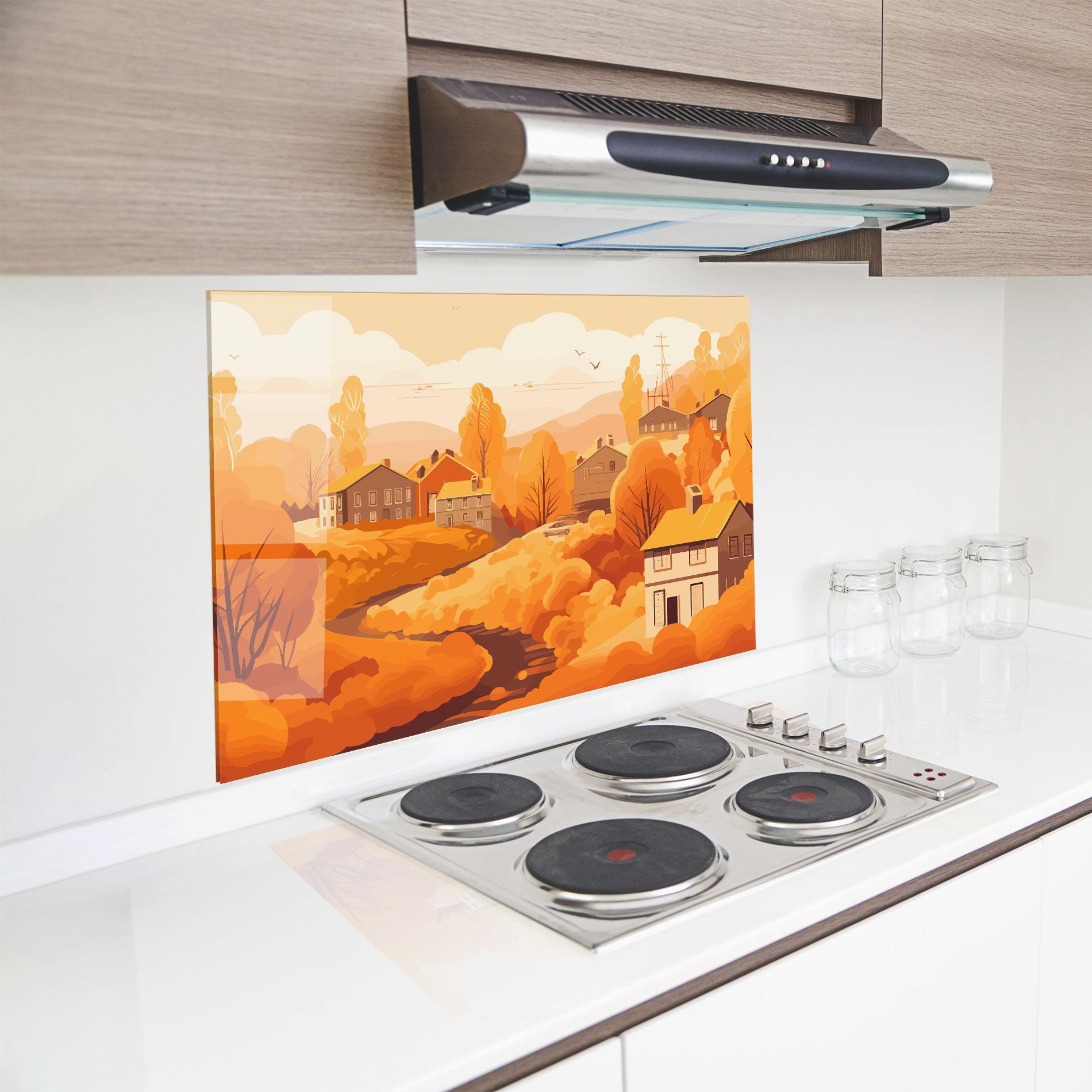 Küchenrückwand Glas Countryside Autumn mockup 8