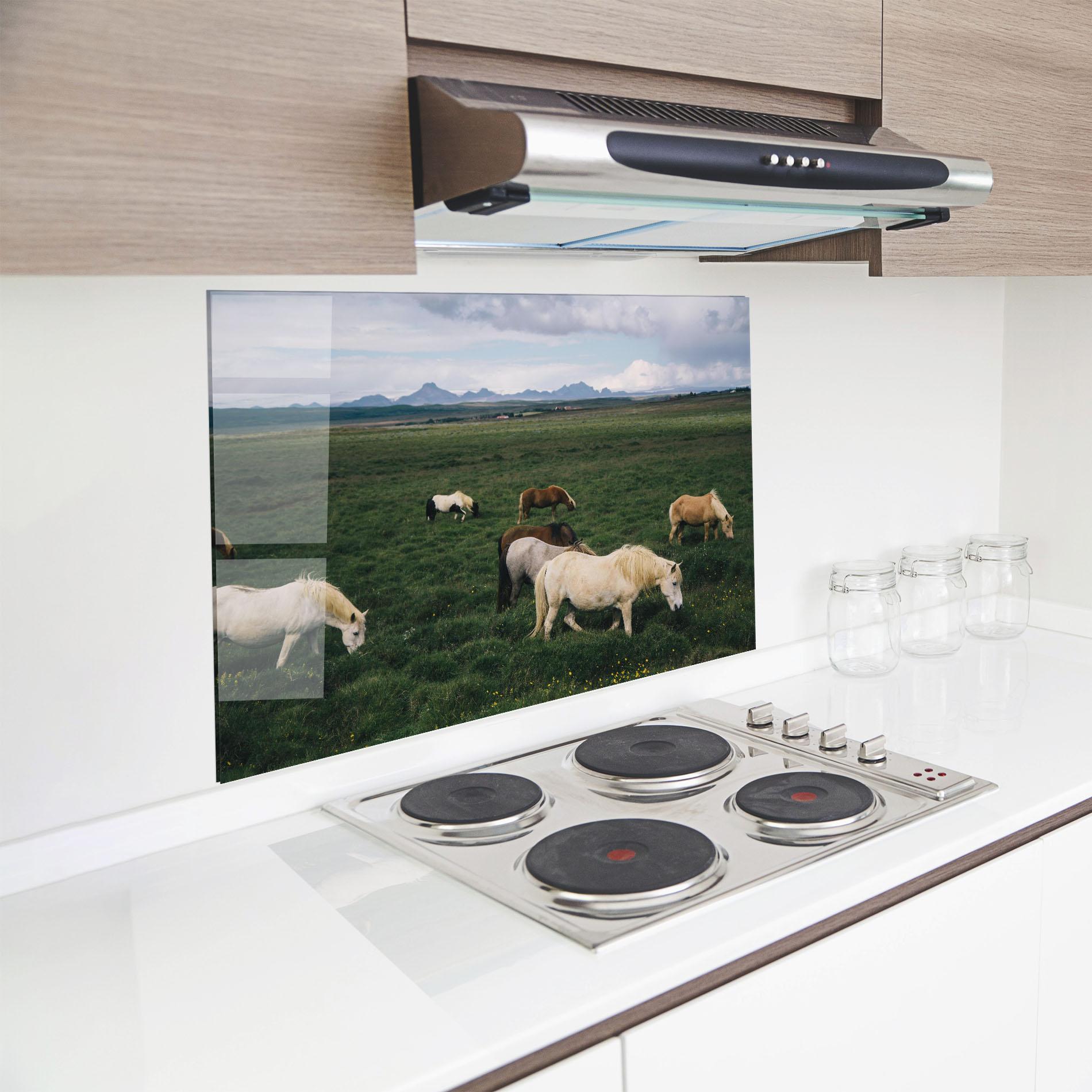 Küchenrückwand Glas Countryside Horses mockup 8