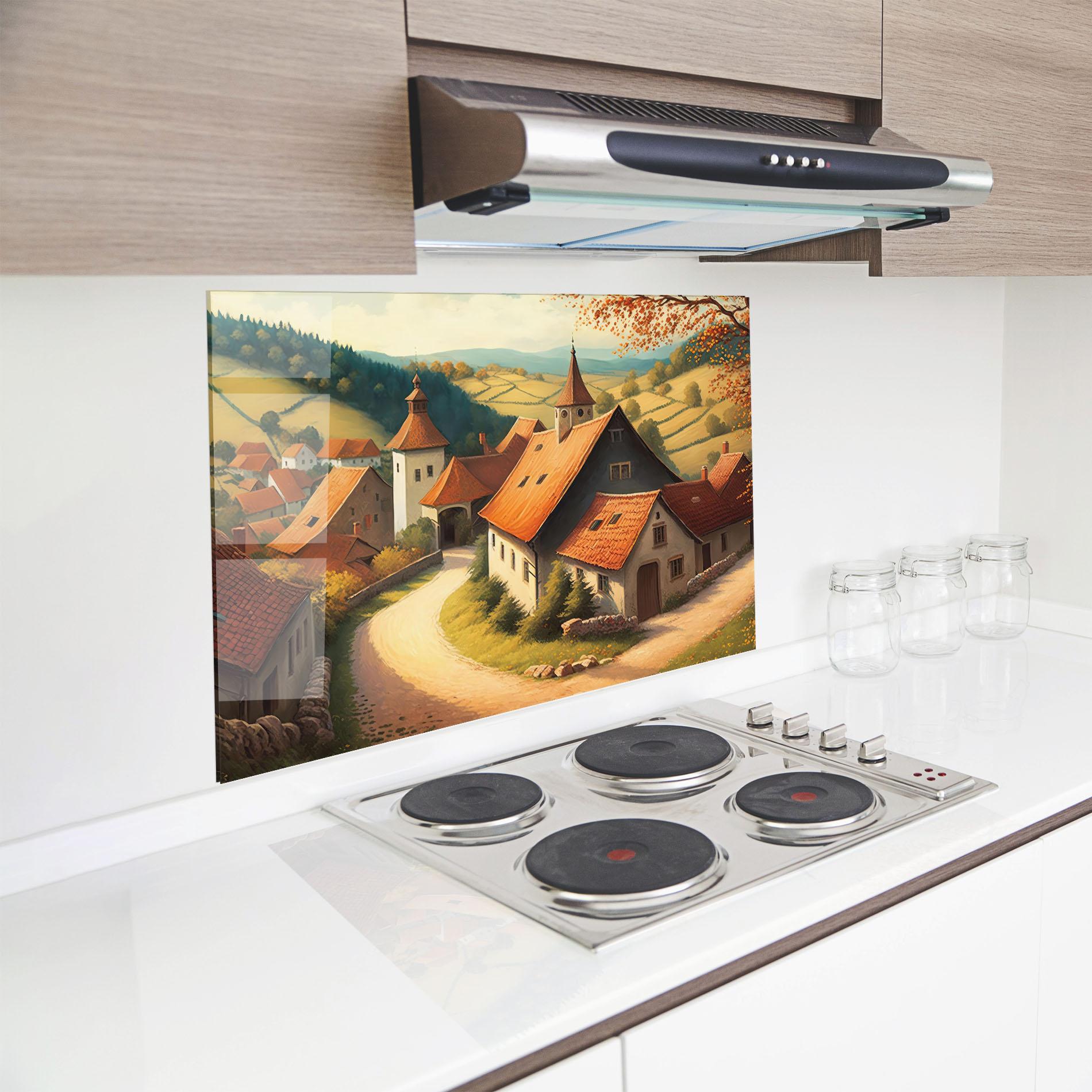 Küchenrückwand Glas Countryside Village mockup 8