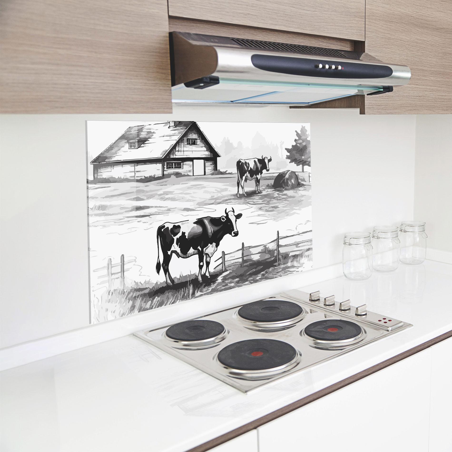 Küchenrückwand Glas Cows Farm Ink mockup 8