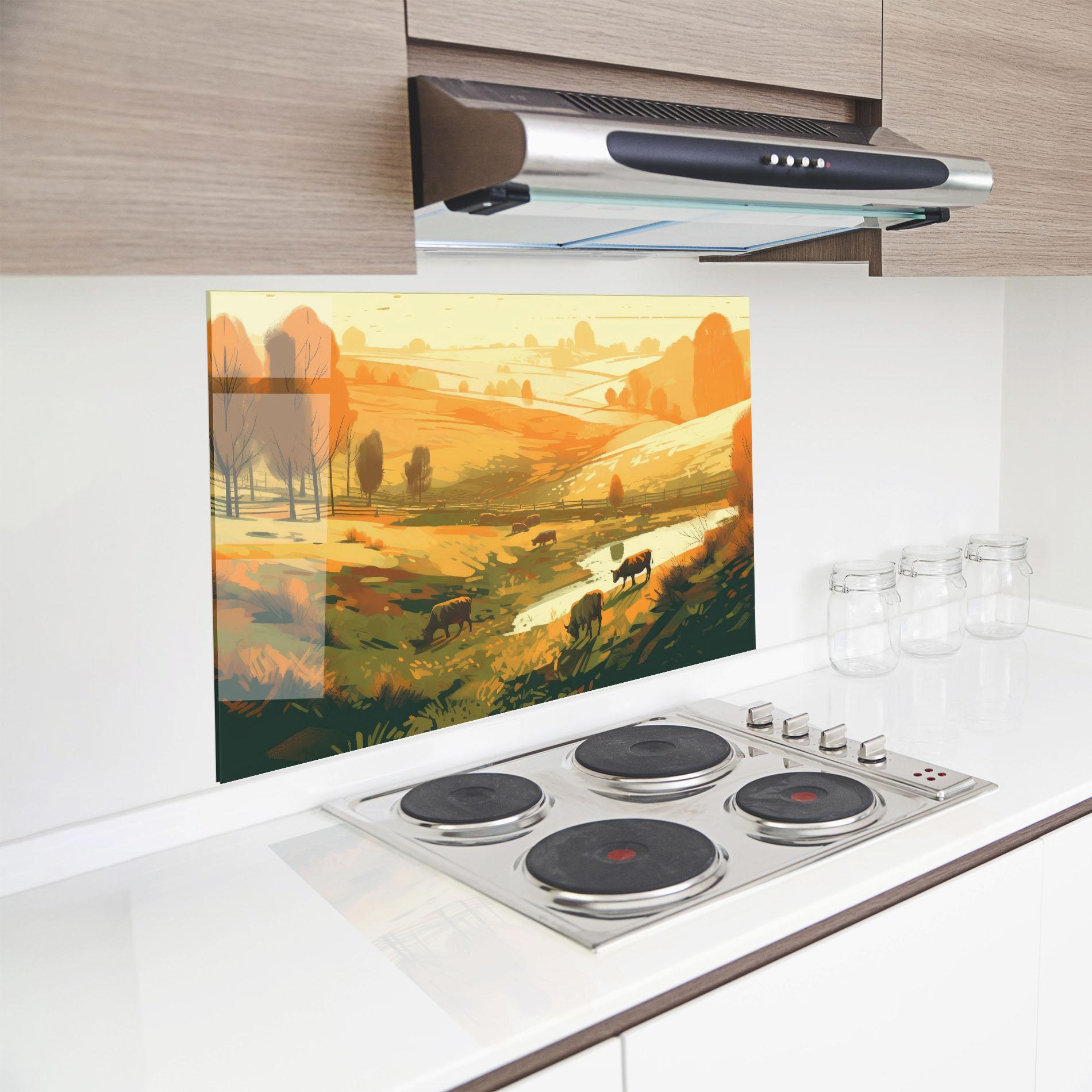 Küchenrückwand Glas Cows Sunlight Art mockup 8
