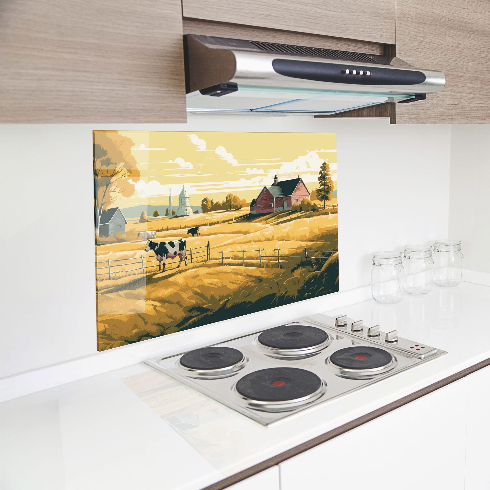 Küchenrückwand Glas Cows Sunlight Farm mockup 8