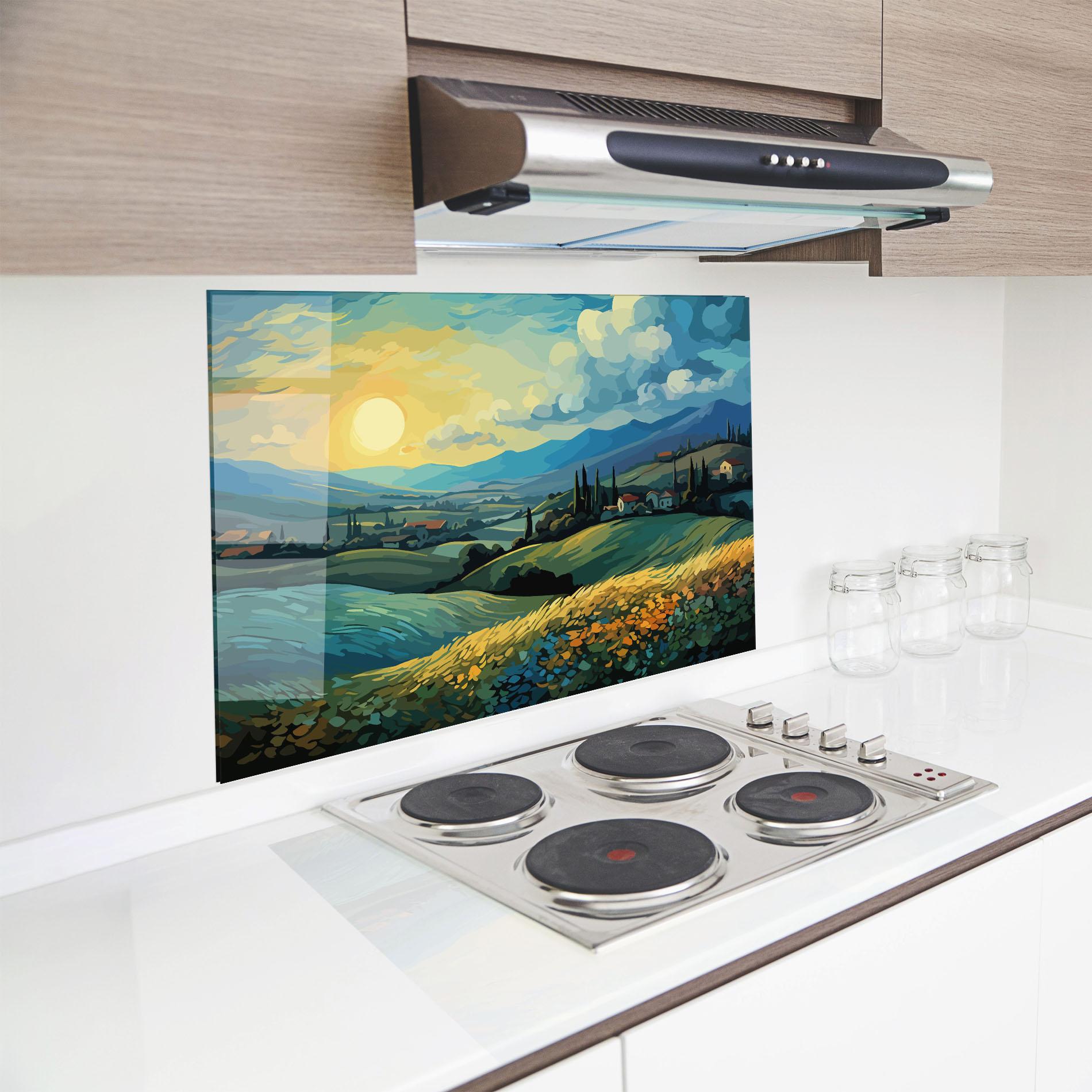 Küchenrückwand Glas Fantasy Blue View mockup 8