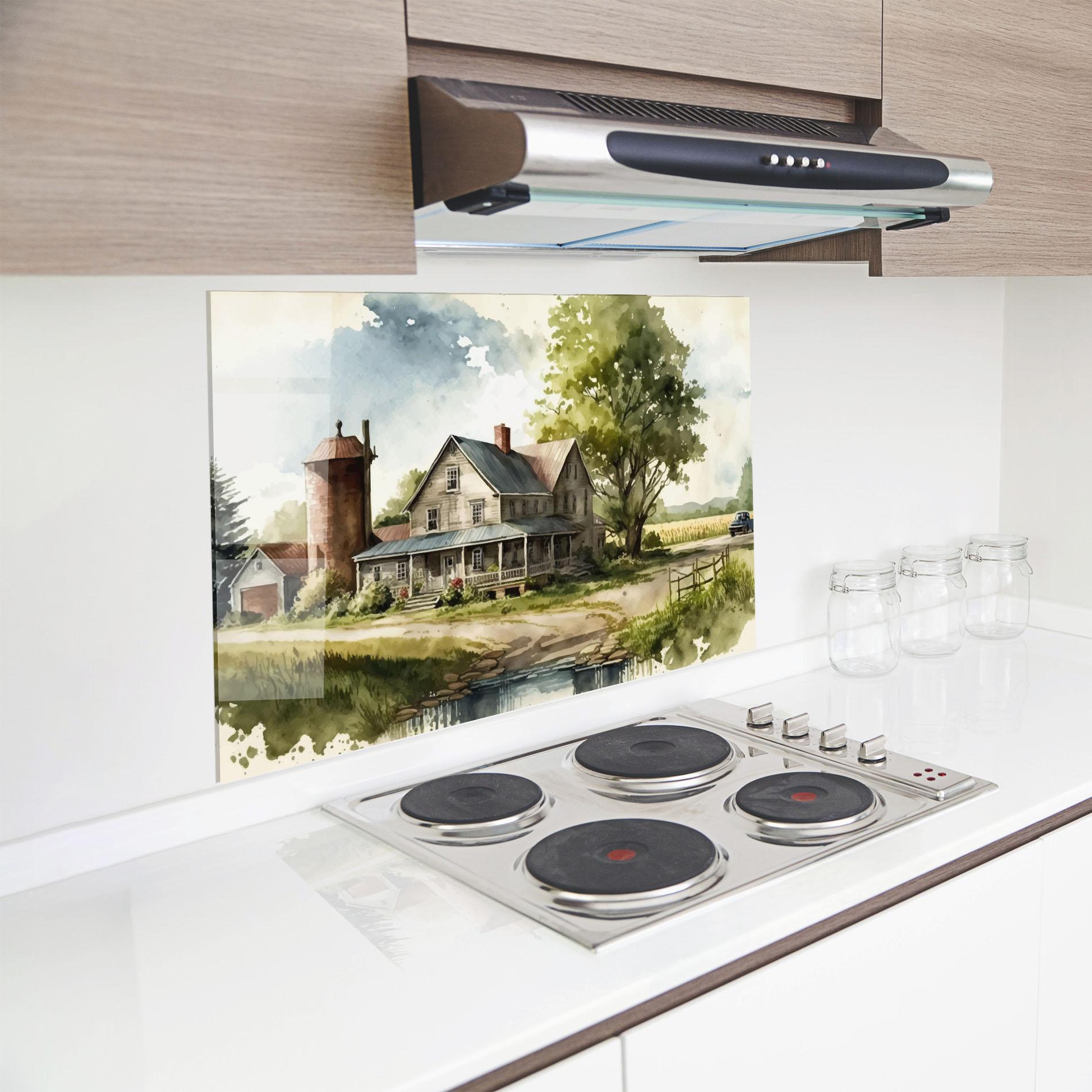 Küchenrückwand Glas Farm Blue Car mockup 8