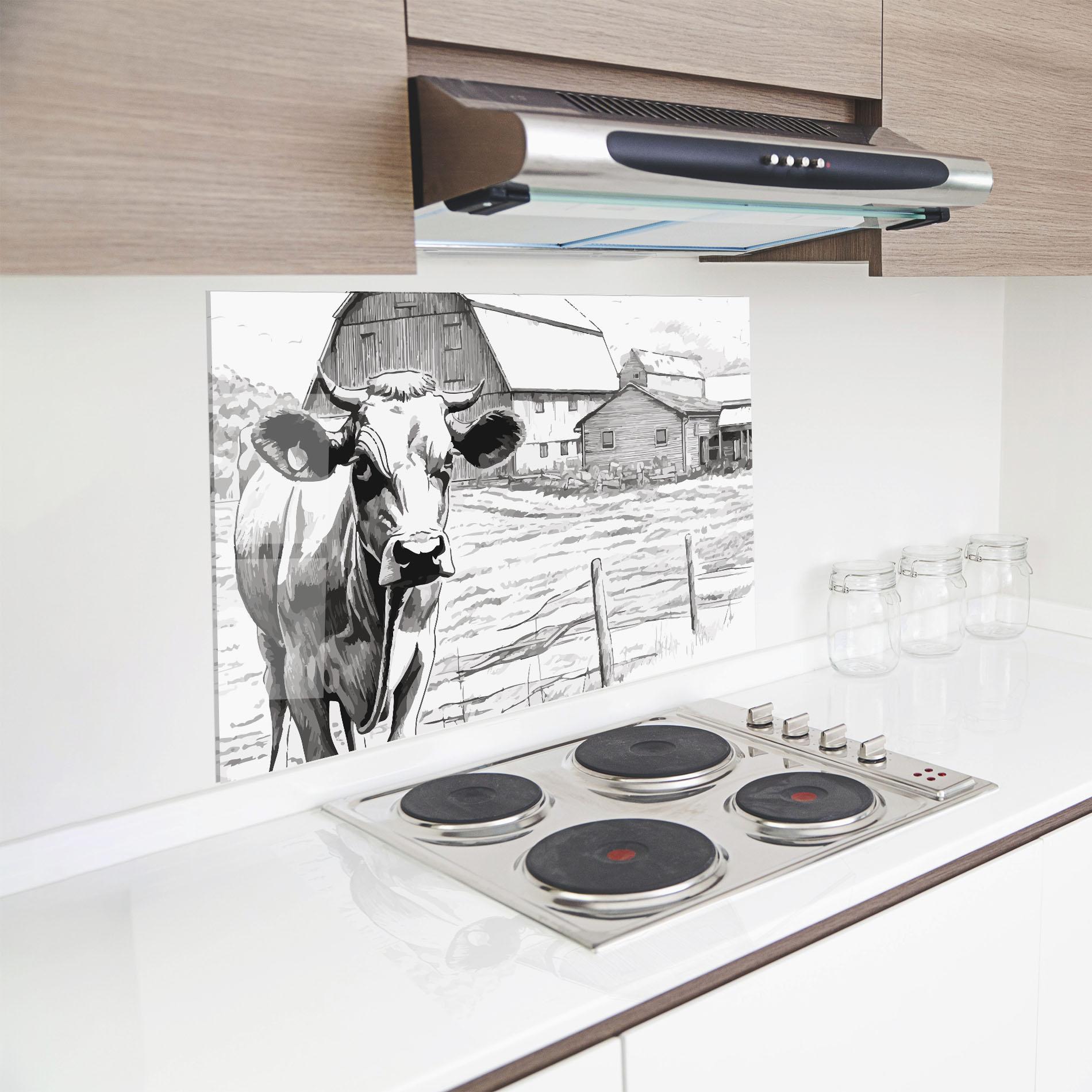 Küchenrückwand Glas Farm Cow mockup 8