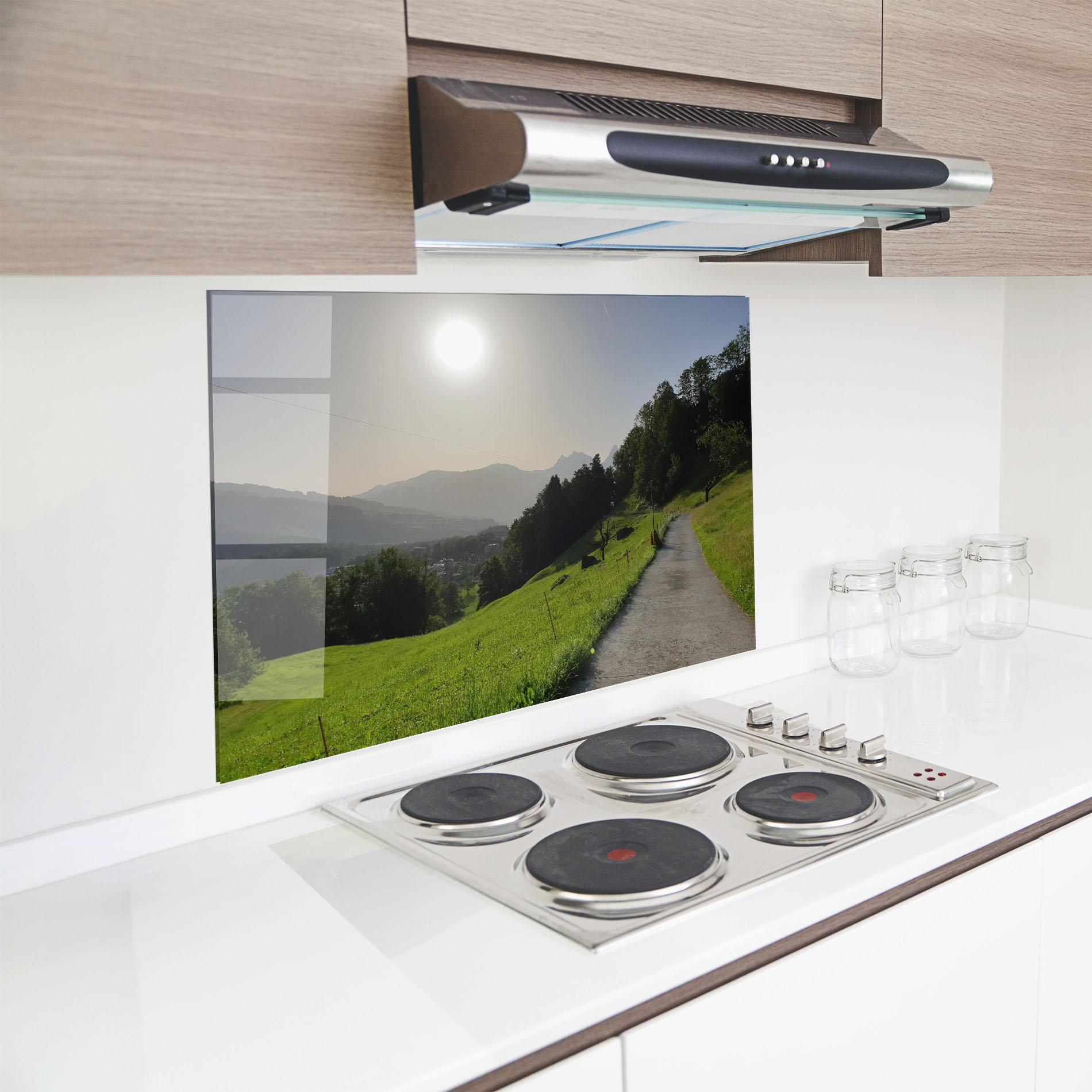 Küchenrückwand Glas Foggy Rural Road mockup 8