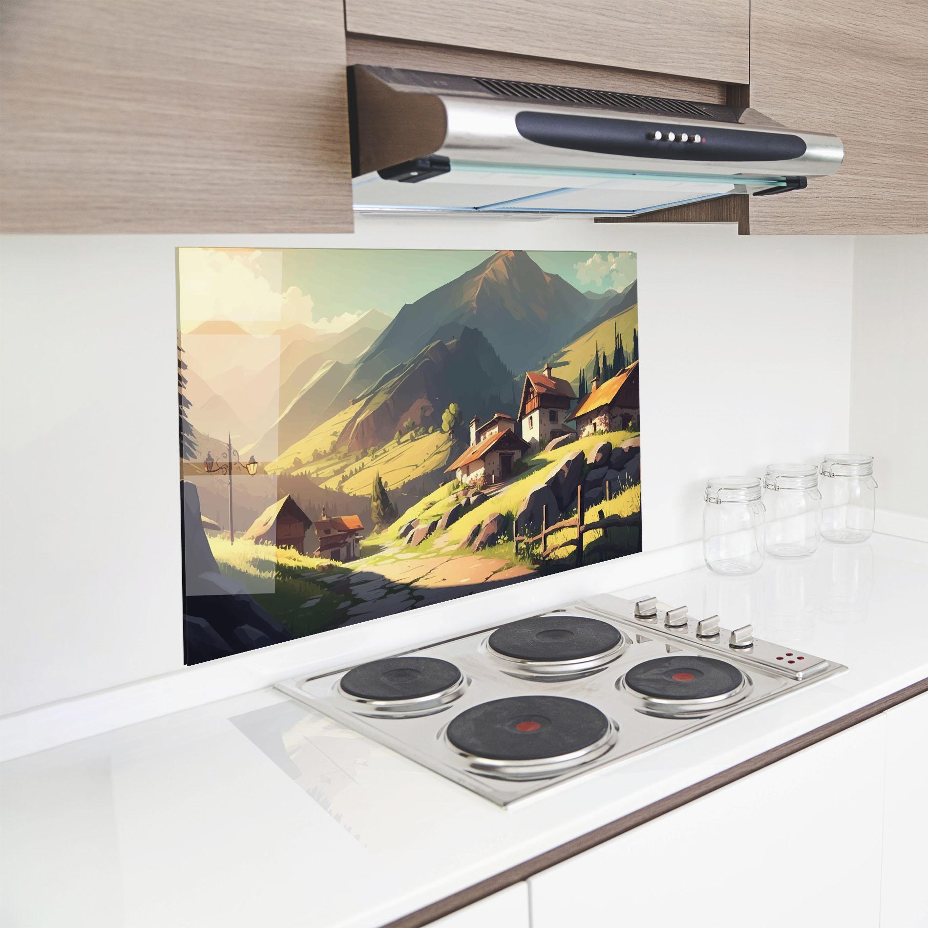 Küchenrückwand Glas Grassy Mountain View mockup 8