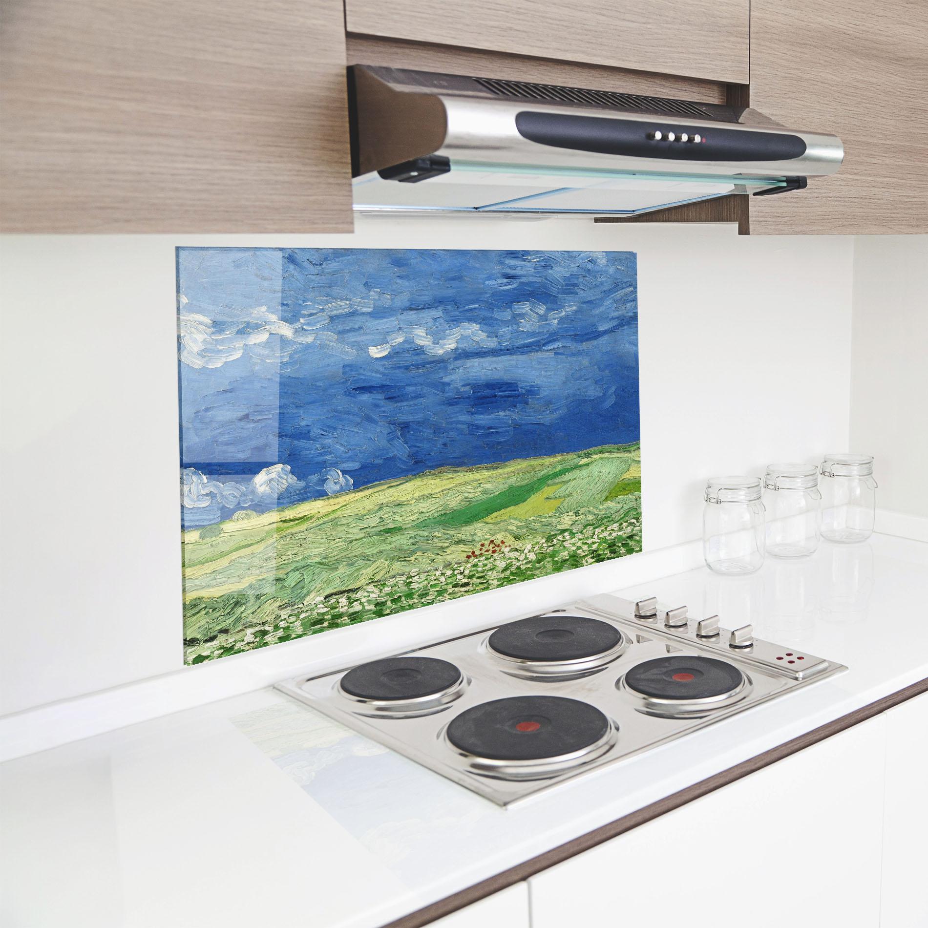 Küchenrückwand Glas Green Blue Field mockup 8