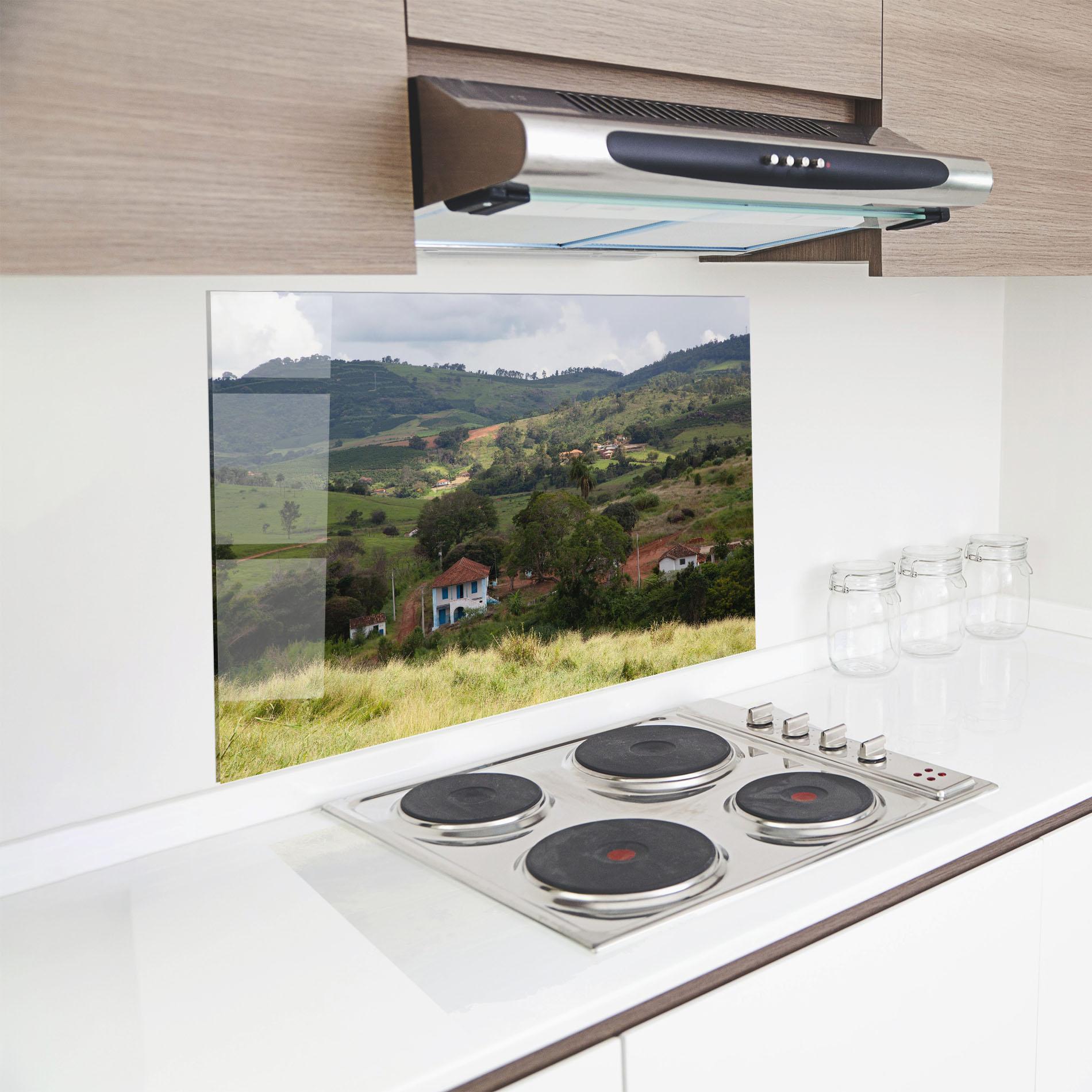 Küchenrückwand Glas Green Countryside mockup 8
