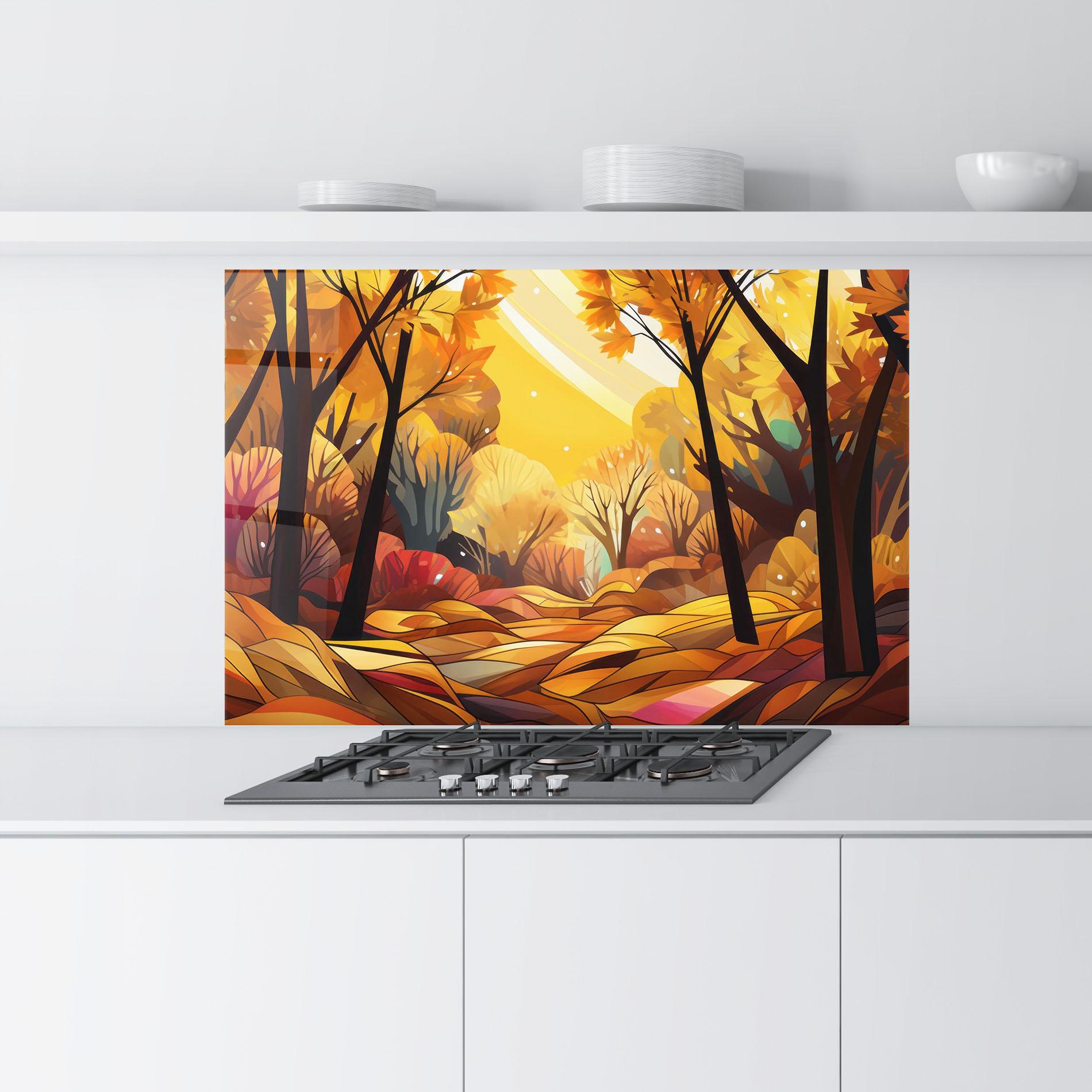 Küchenrückwand Glas Autumn Forest Art mockup 9