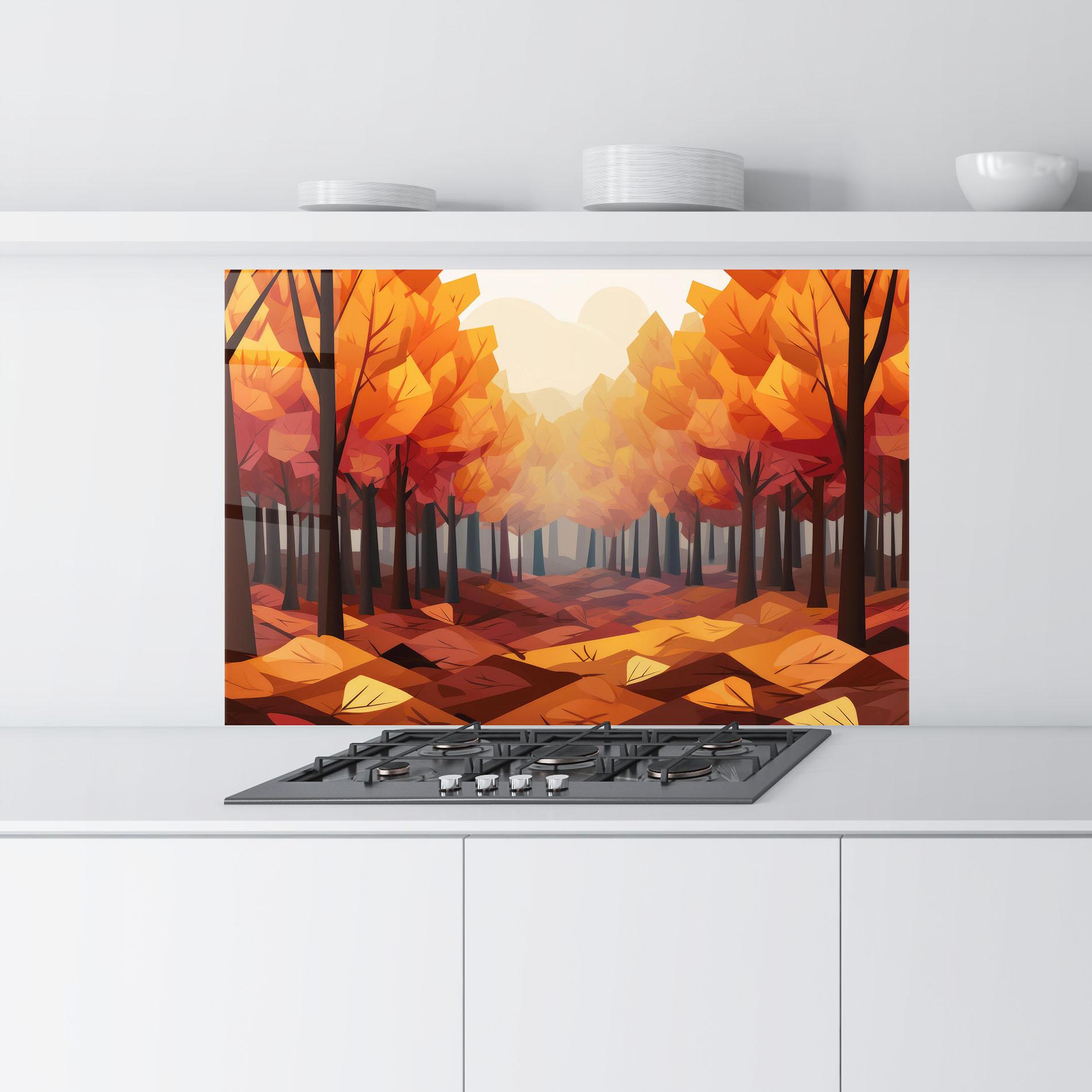 Küchenrückwand Glas Autumn Forest View mockup 9