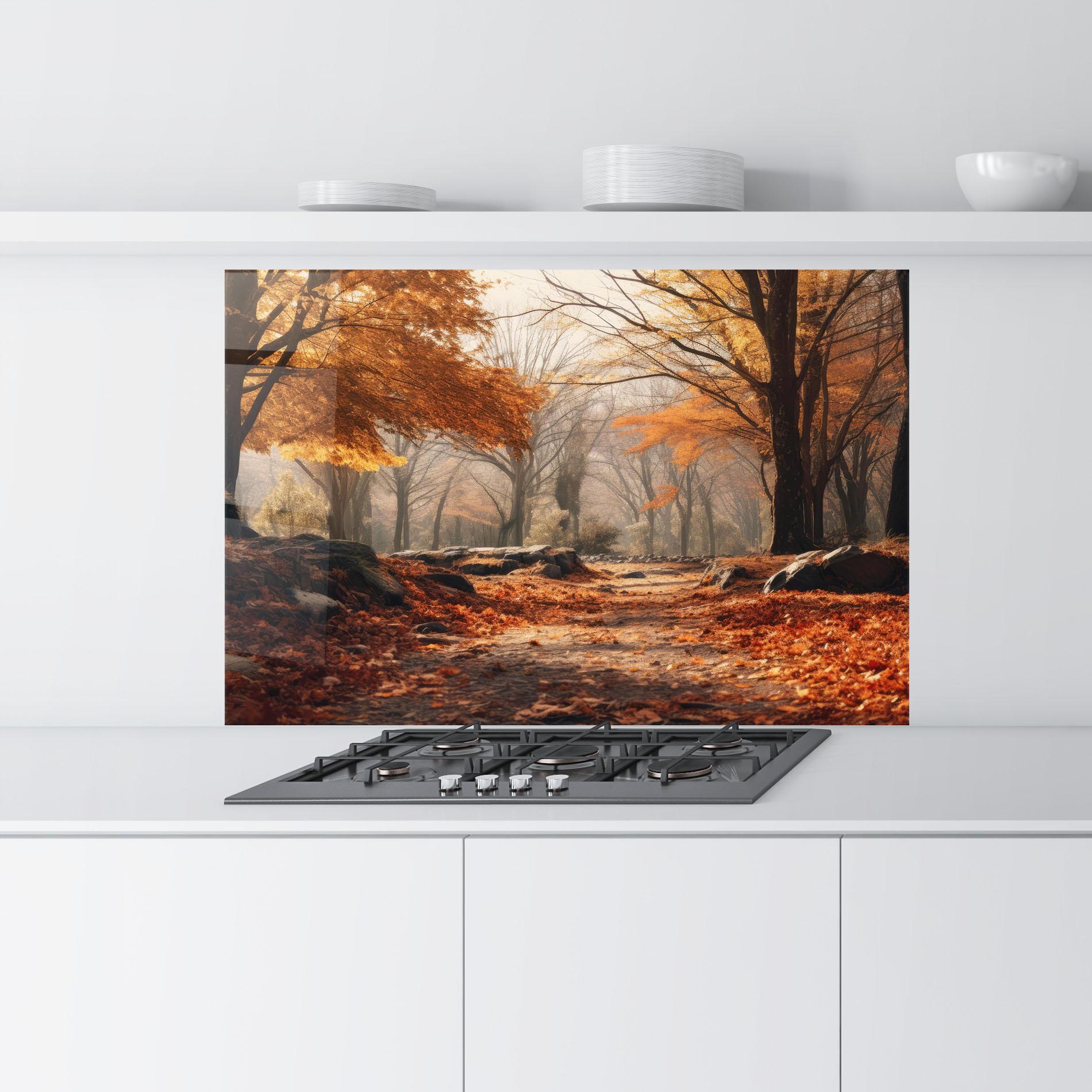 Küchenrückwand Glas Autumn Forest mockup 9