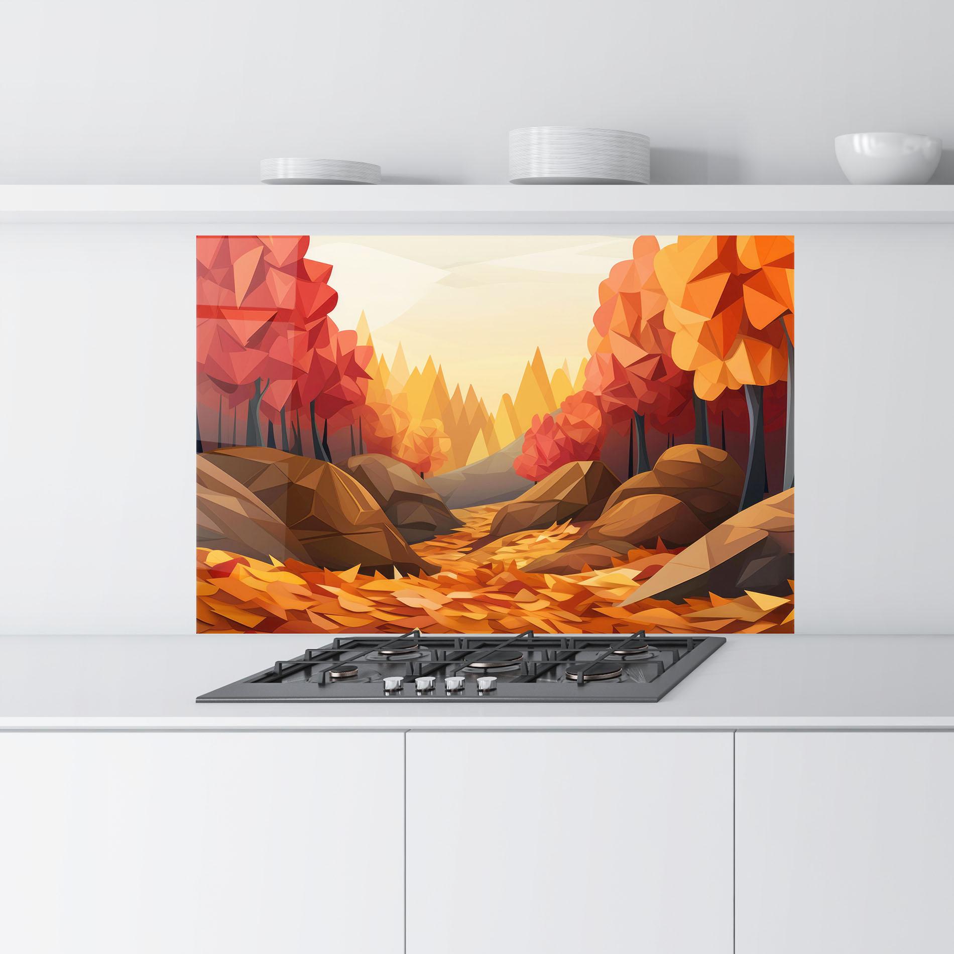 Küchenrückwand Glas Autumn Orange Forest mockup 9