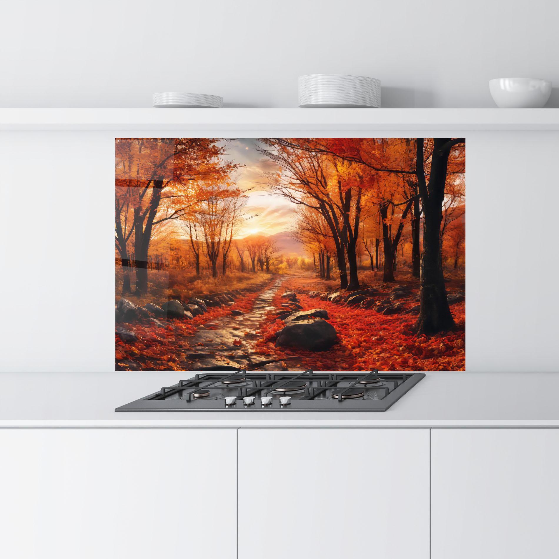 Küchenrückwand Glas Autumn Path mockup 9