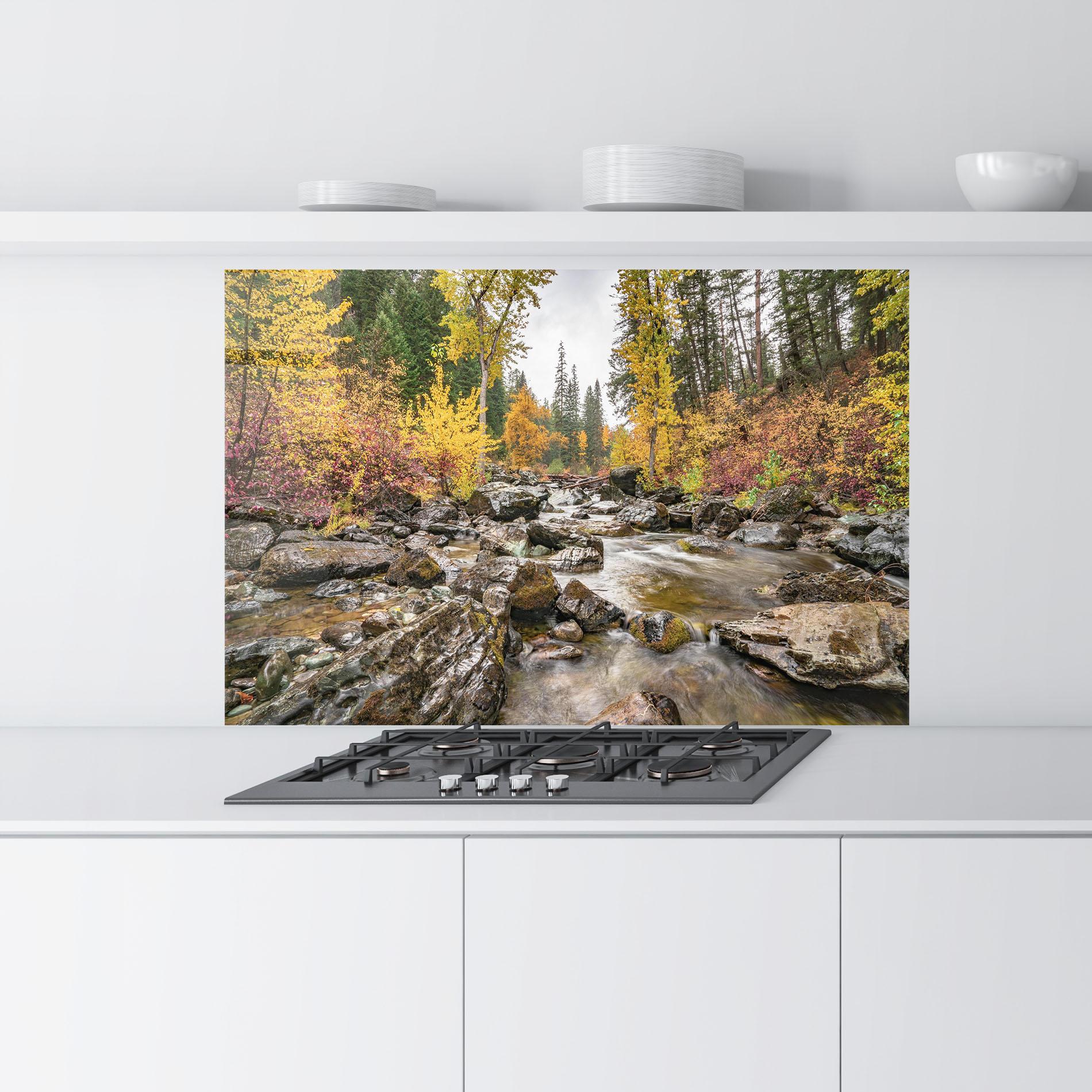 Küchenrückwand Glas Autumn Stream mockup 9