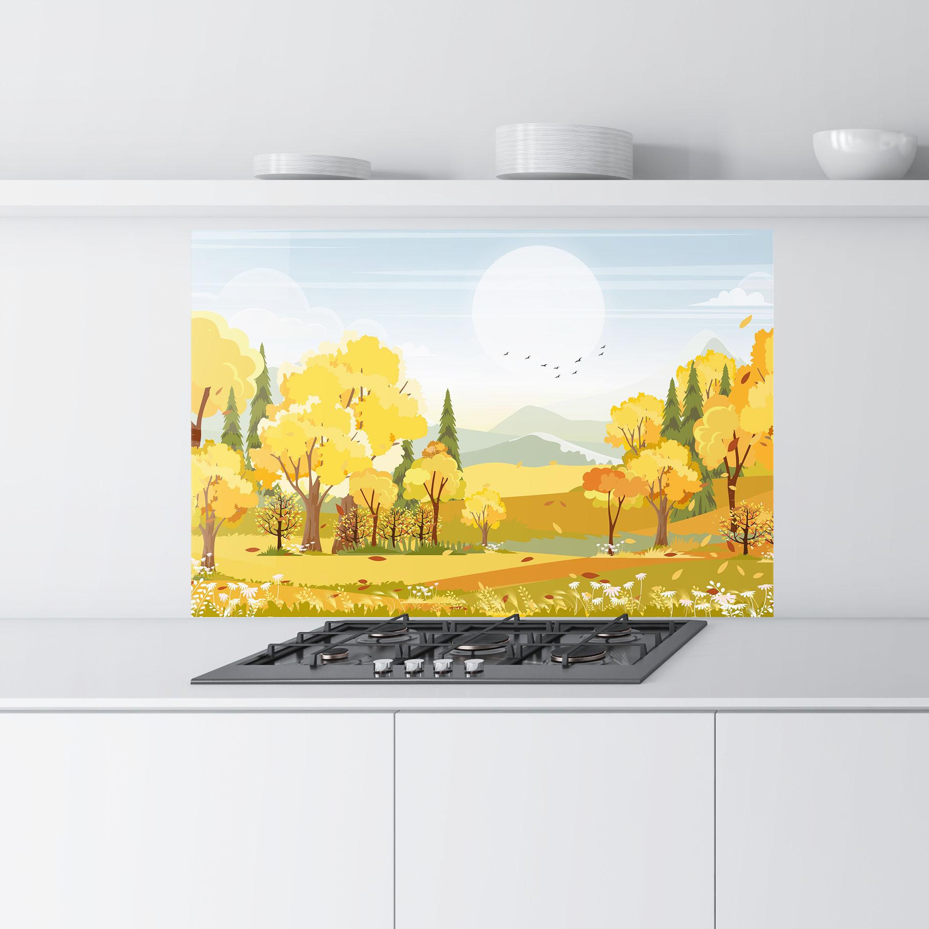 Küchenrückwand Glas Autumn Yellow View mockup 9