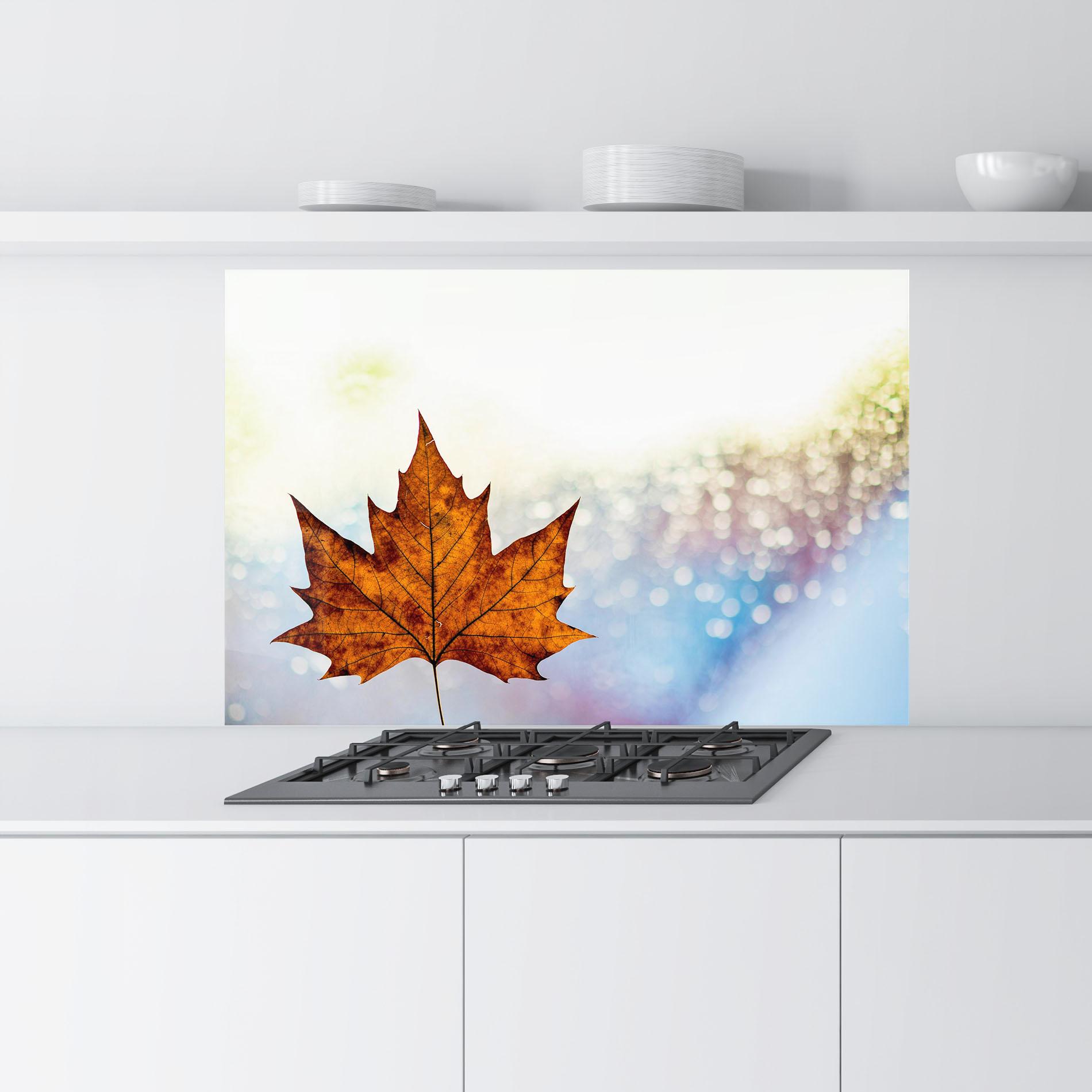 Küchenrückwand Glas Brown Orange Leaf mockup 9