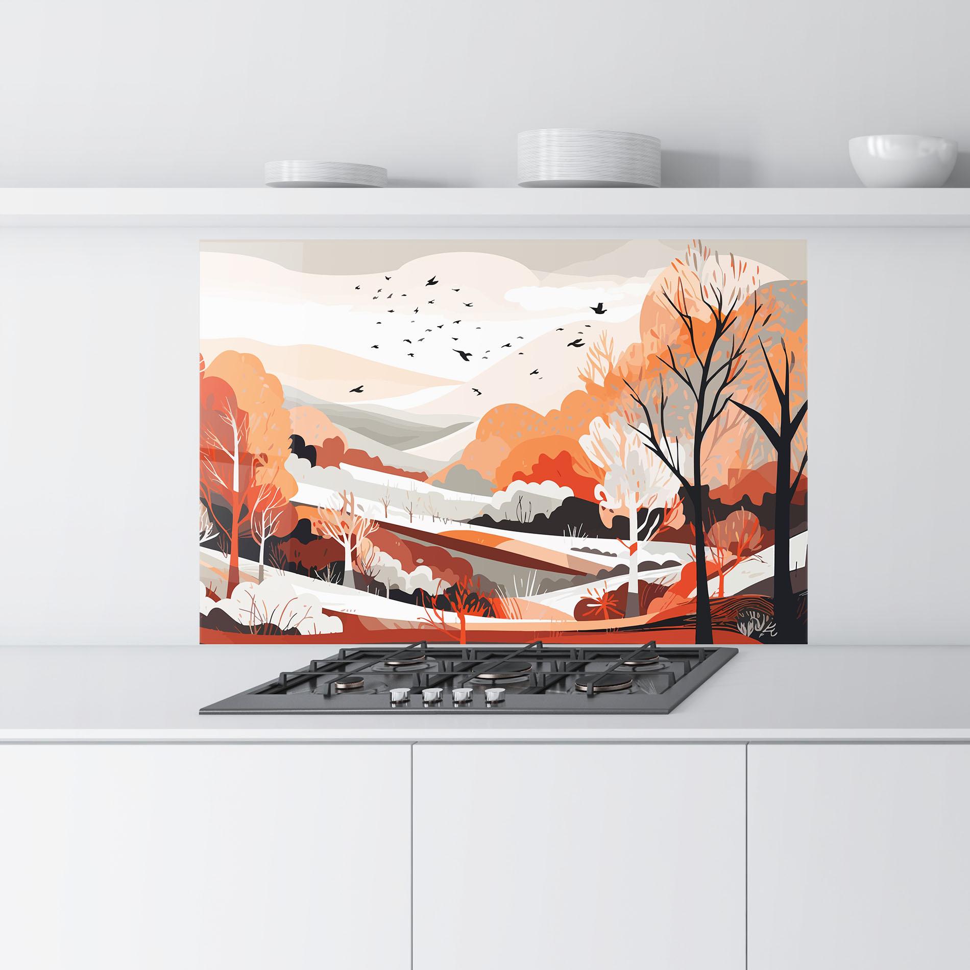 Küchenrückwand Glas Grey Orange Autumn mockup 9