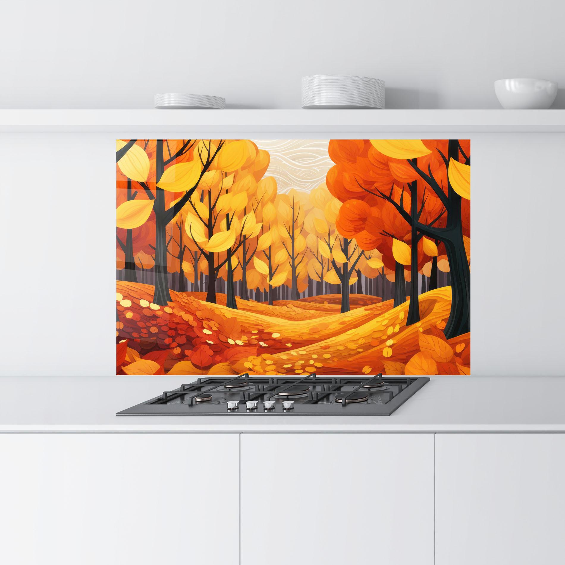 Küchenrückwand Glas Orange Trees Forest mockup 9