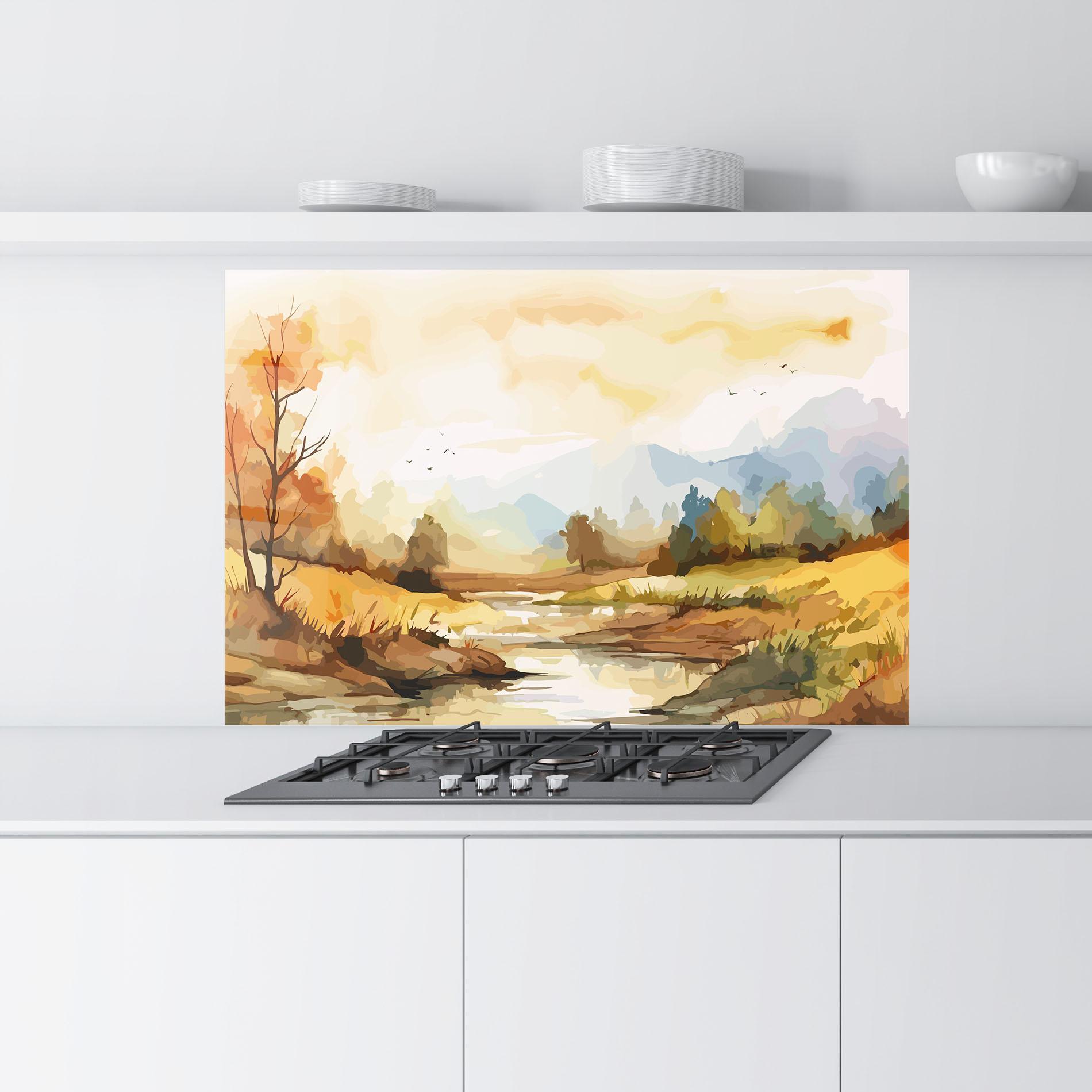 Küchenrückwand Glas Orange Yellow Autumn mockup 9