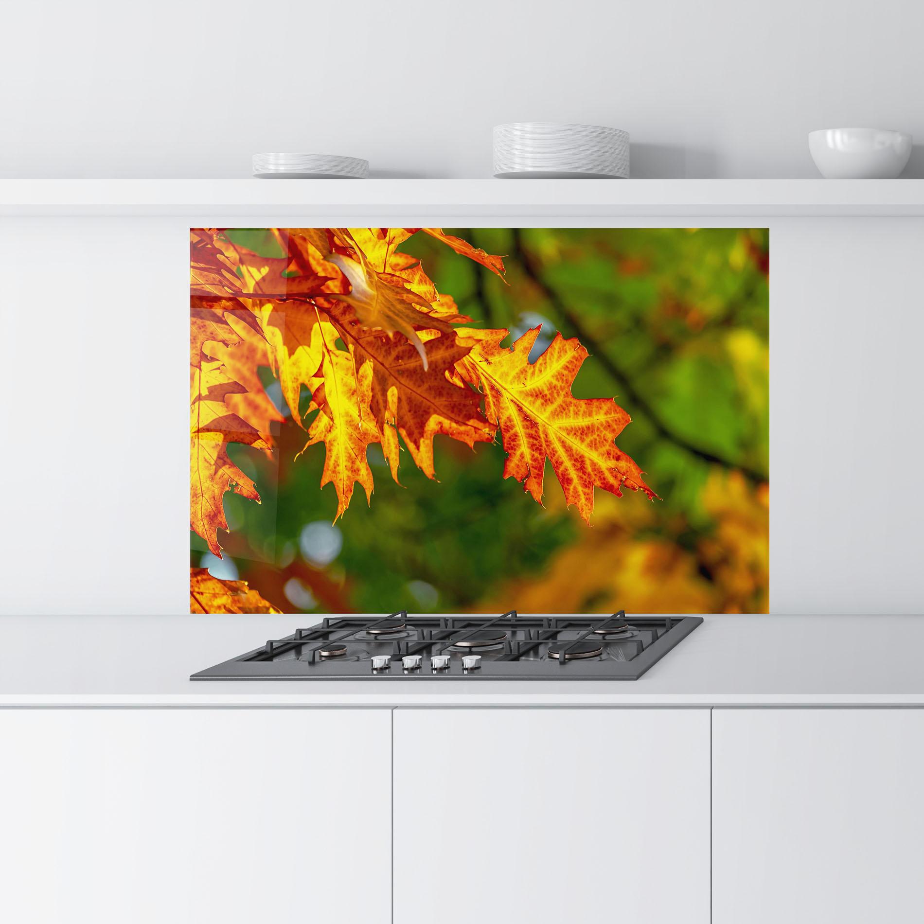 Küchenrückwand Glas Orange Yellow Leaves mockup 9