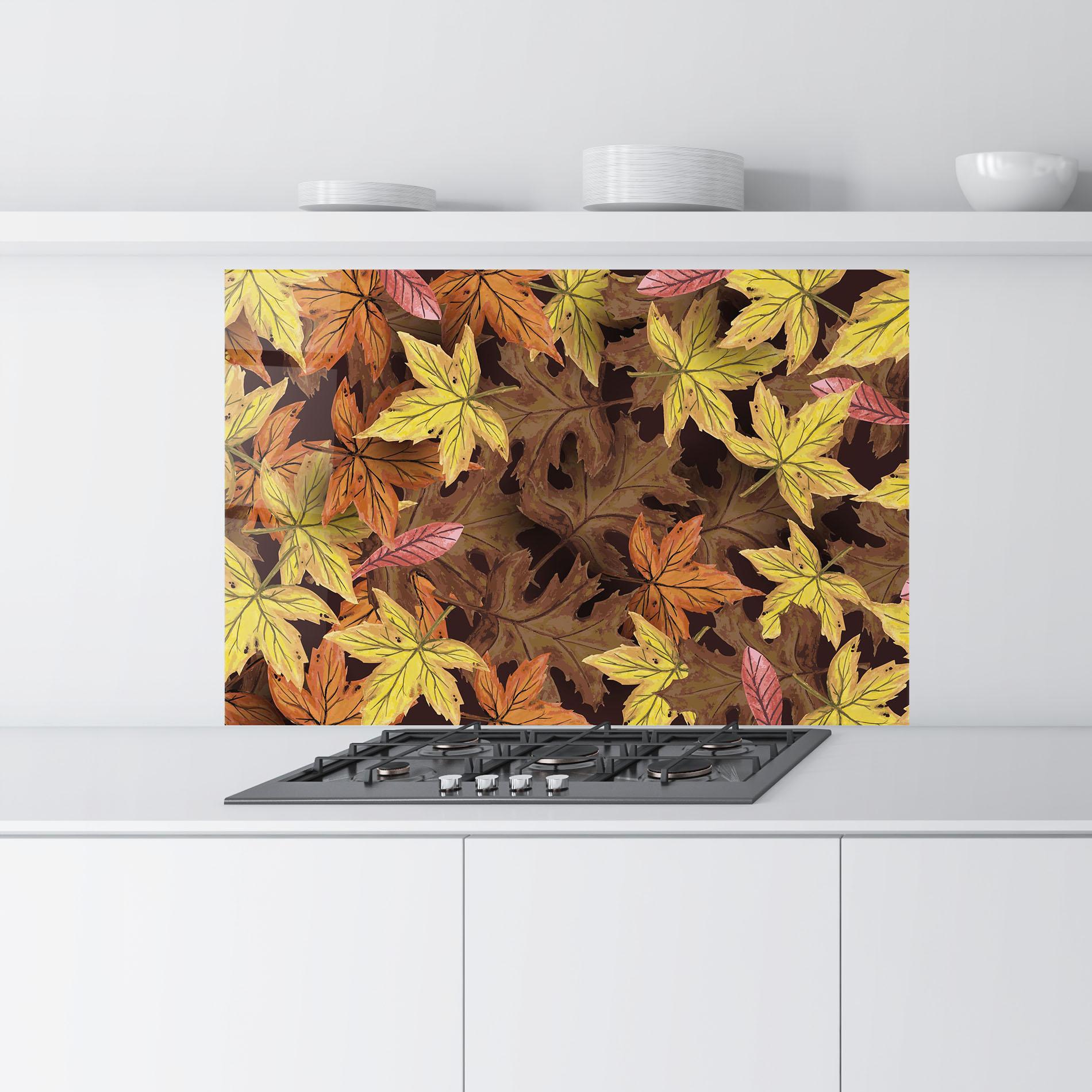 Küchenrückwand Glas Painted Leaves mockup 9