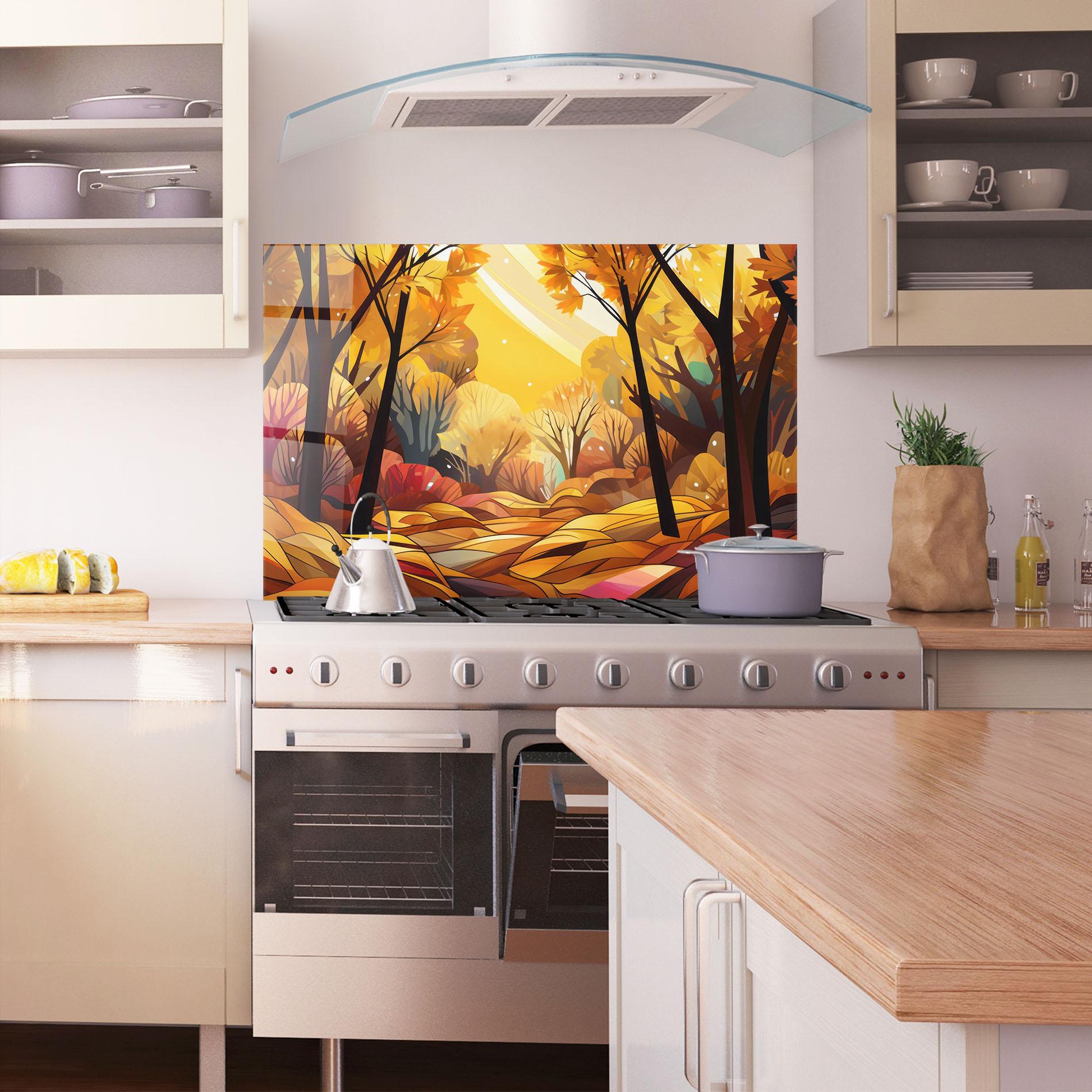 Küchenrückwand Glas Autumn Forest Art mockup 1