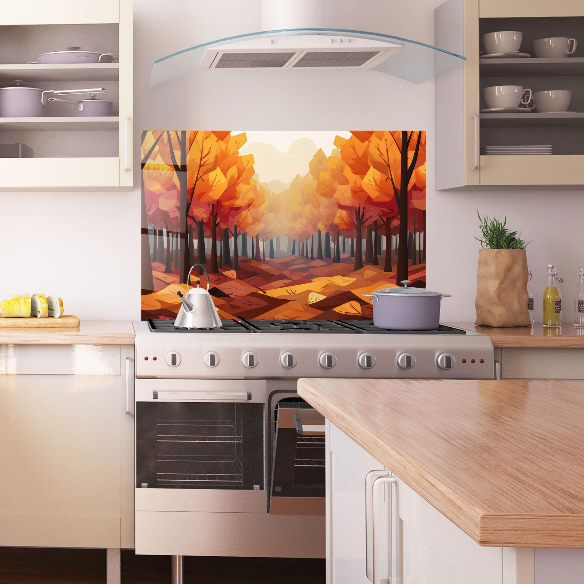 Küchenrückwand Glas Autumn Forest View mockup 1