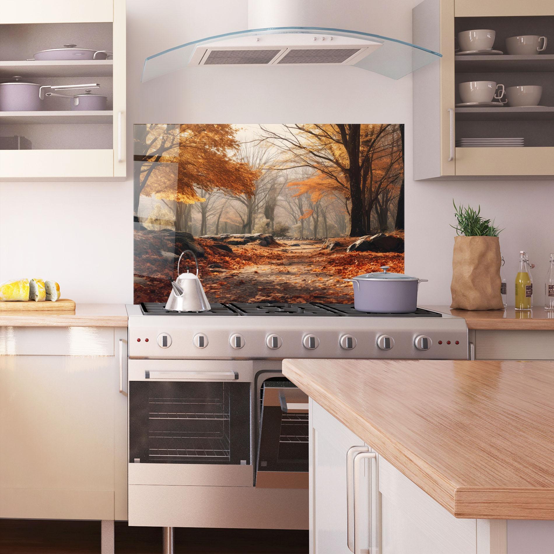 Küchenrückwand Glas Autumn Forest mockup 1