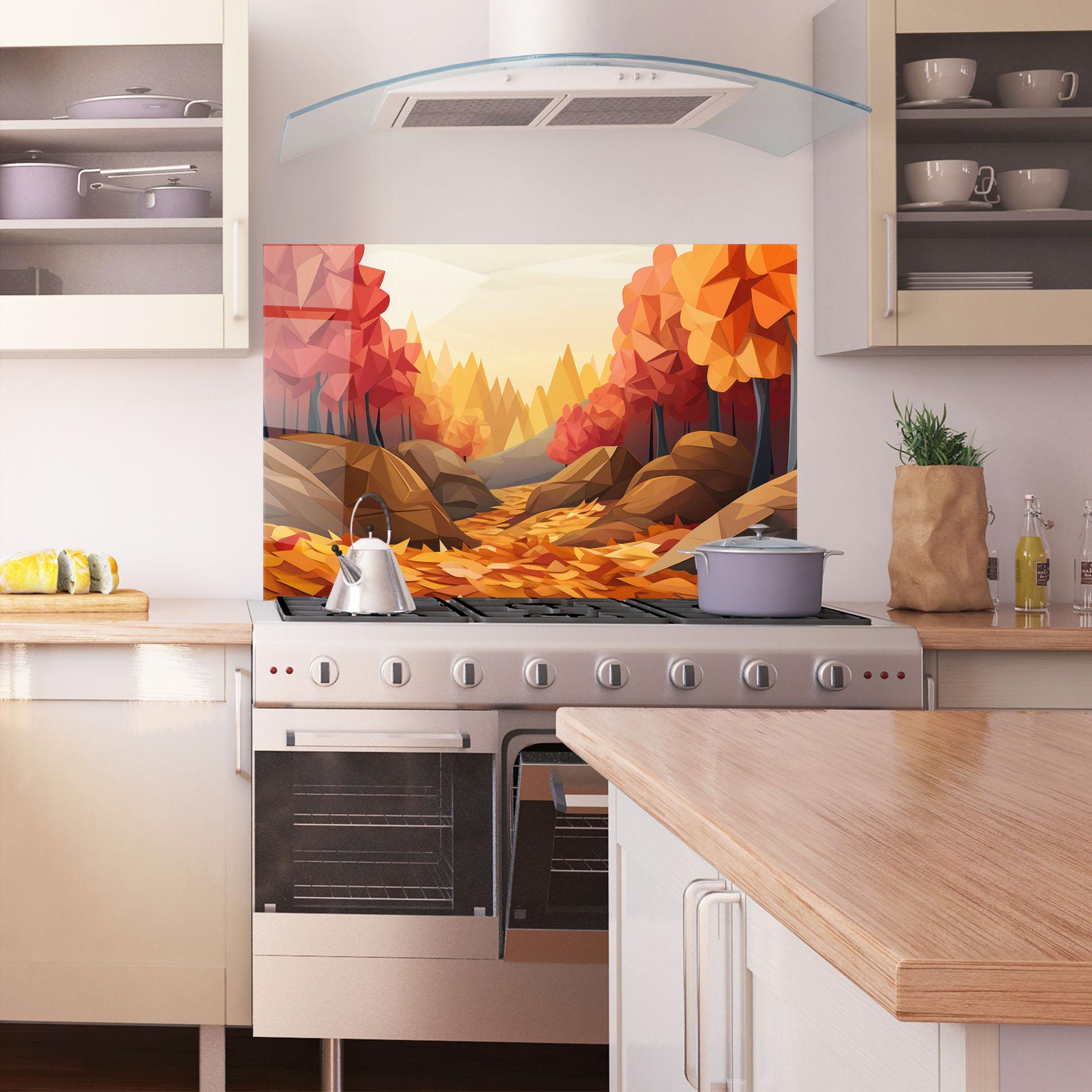 Küchenrückwand Glas Autumn Orange Forest mockup 1