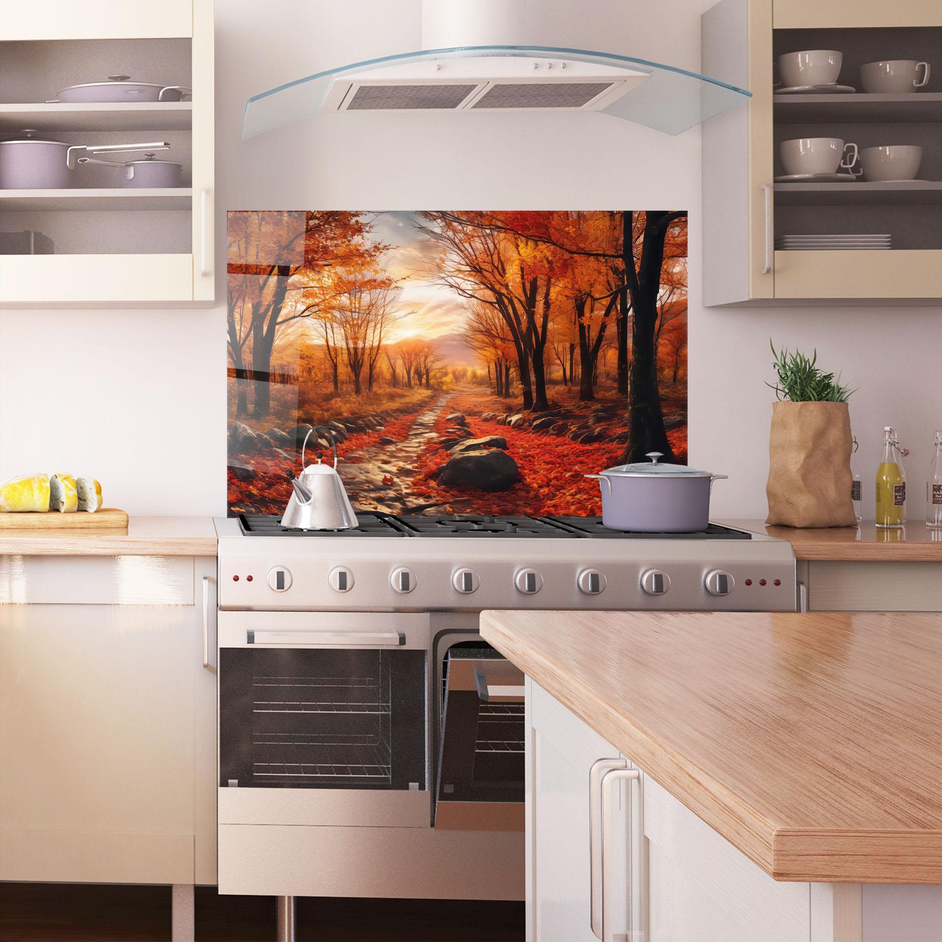 Küchenrückwand Glas Autumn Path mockup 1