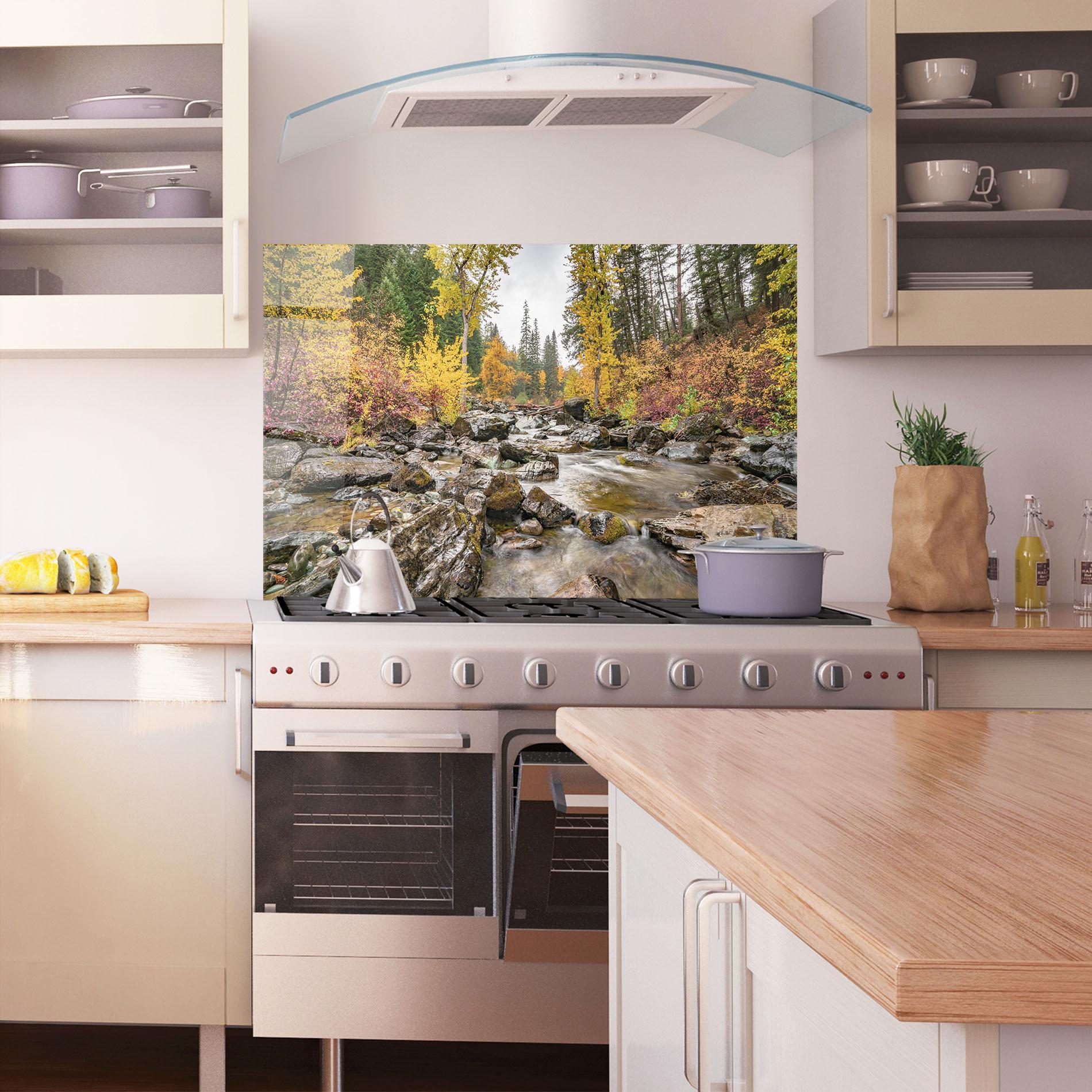 Küchenrückwand Glas Autumn Stream mockup 1