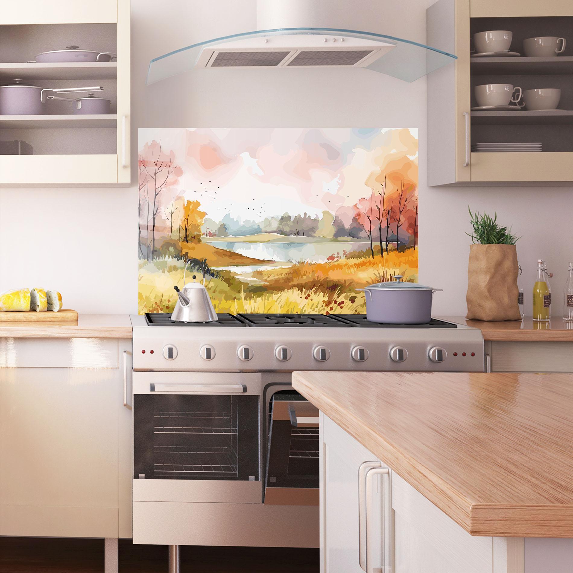Küchenrückwand Glas Autumn Watercolor mockup 1